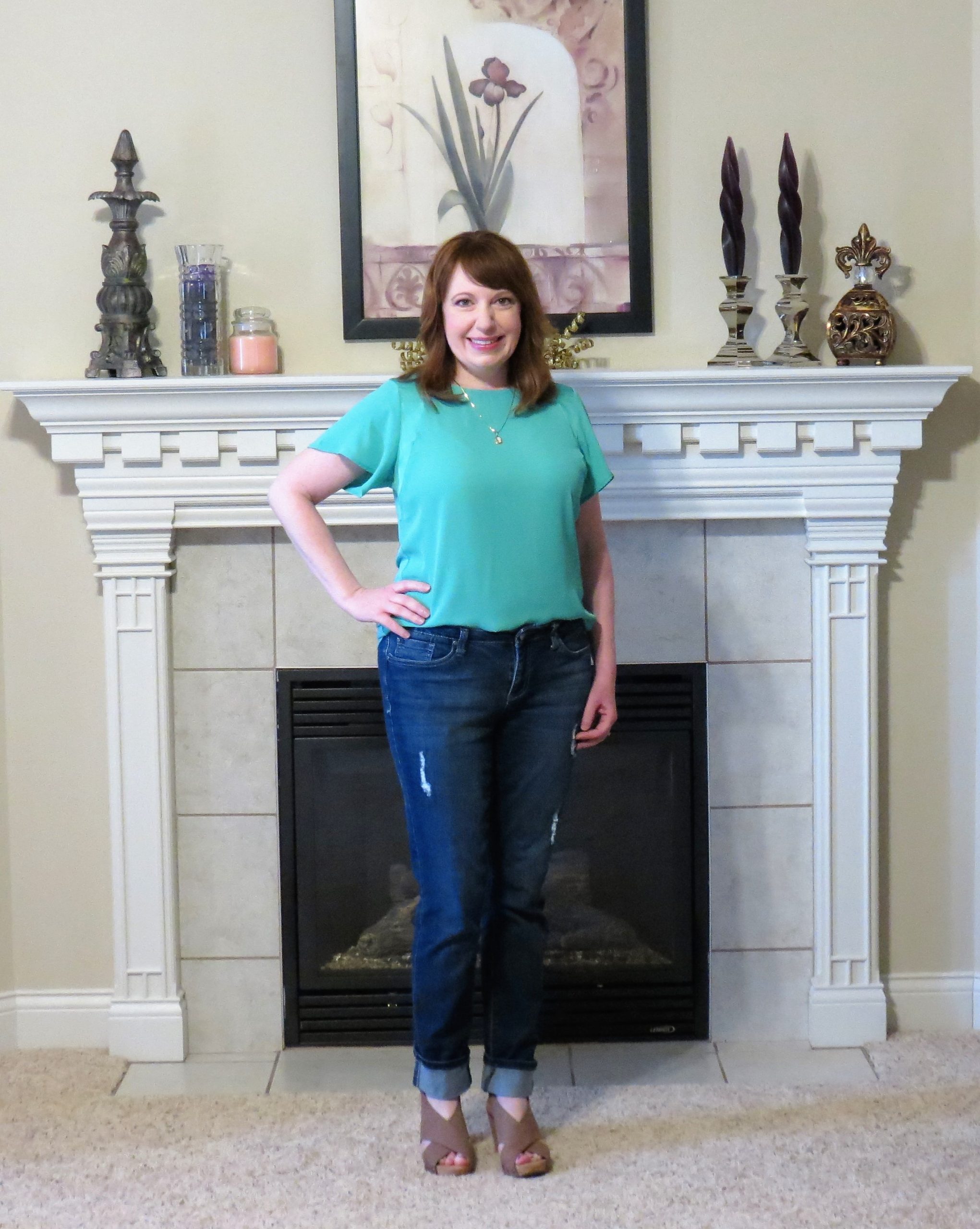 Green Blouse and Jeans