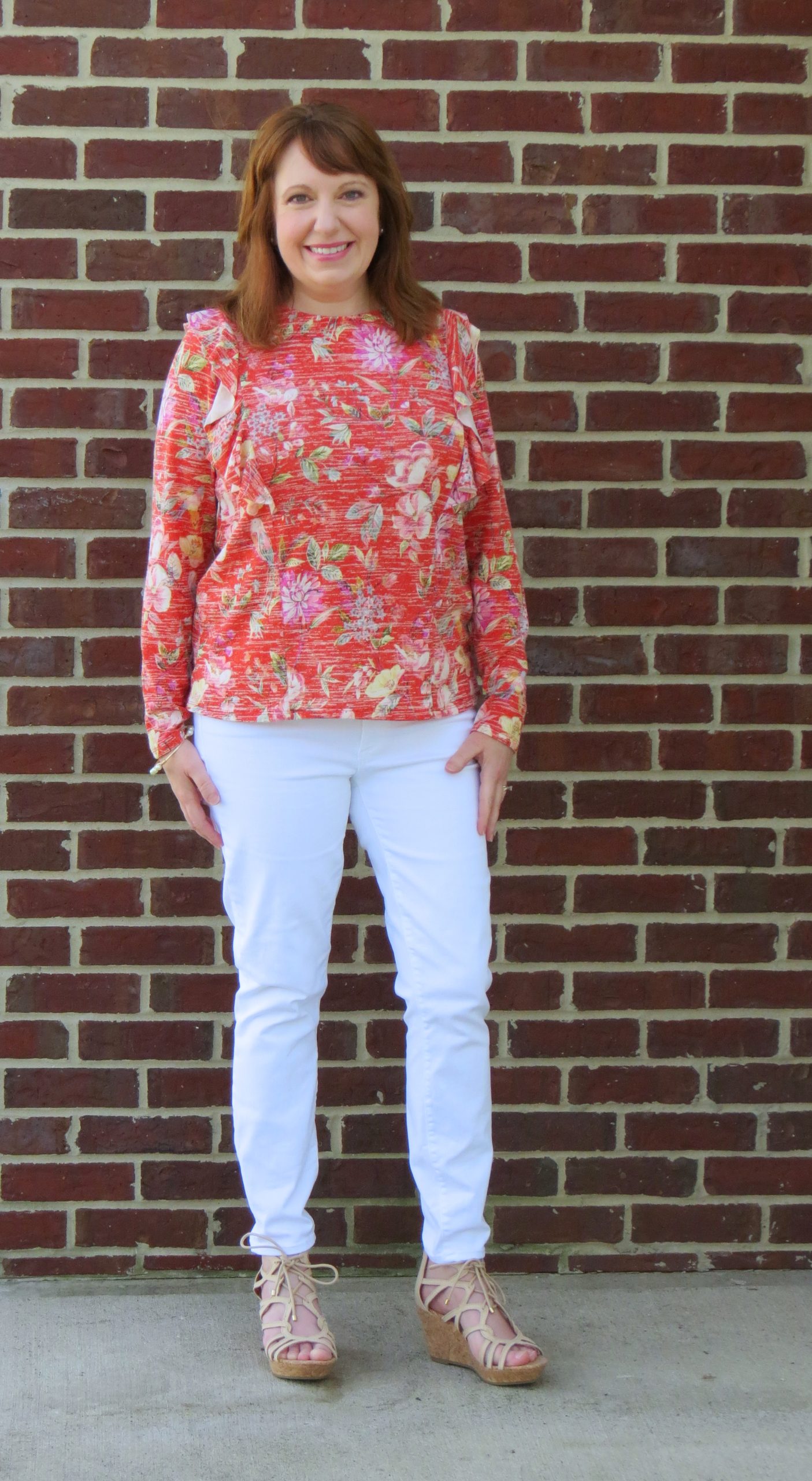 Floral Coral Top and Wedges
