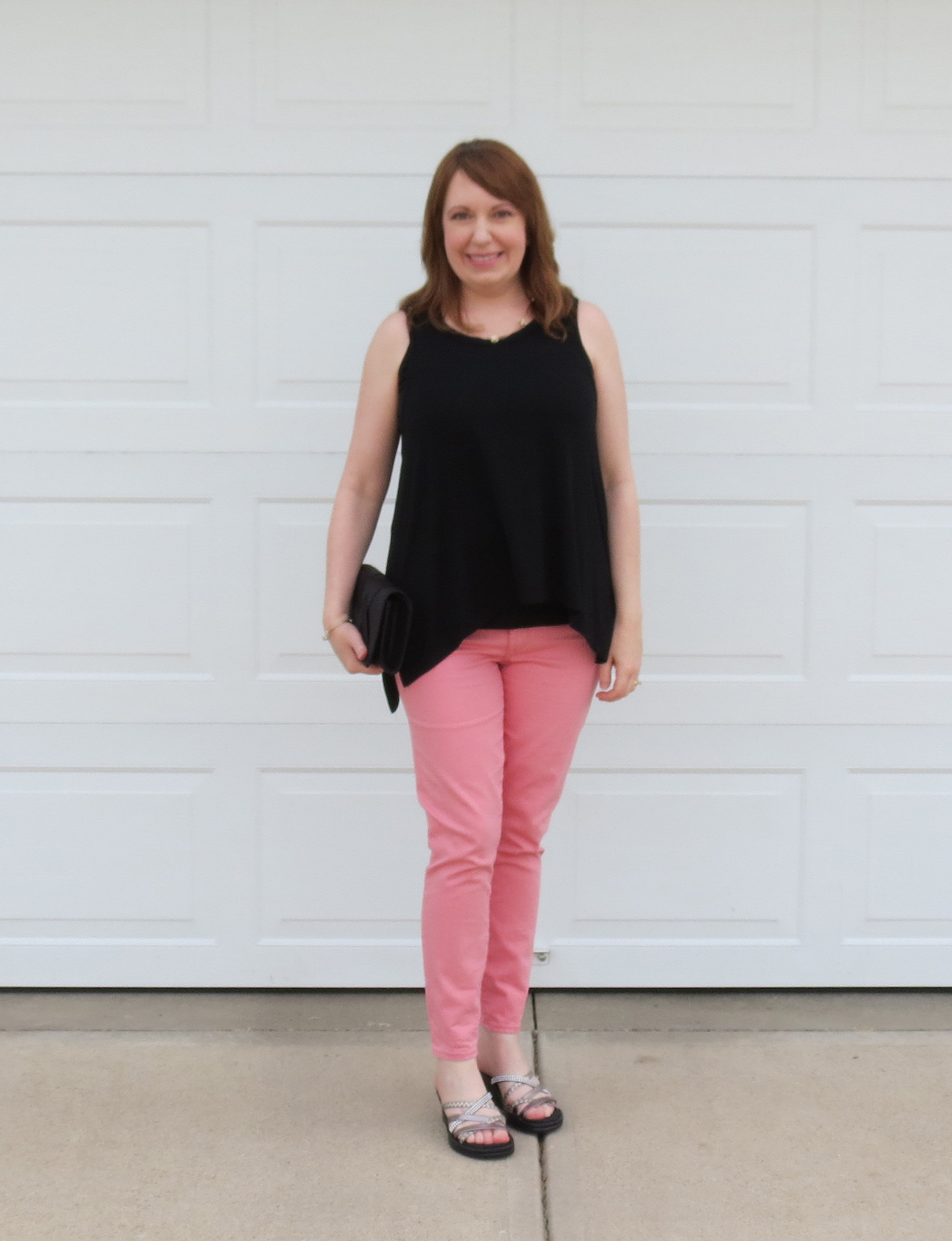 Black Flowy Tank with Skechers Sandals