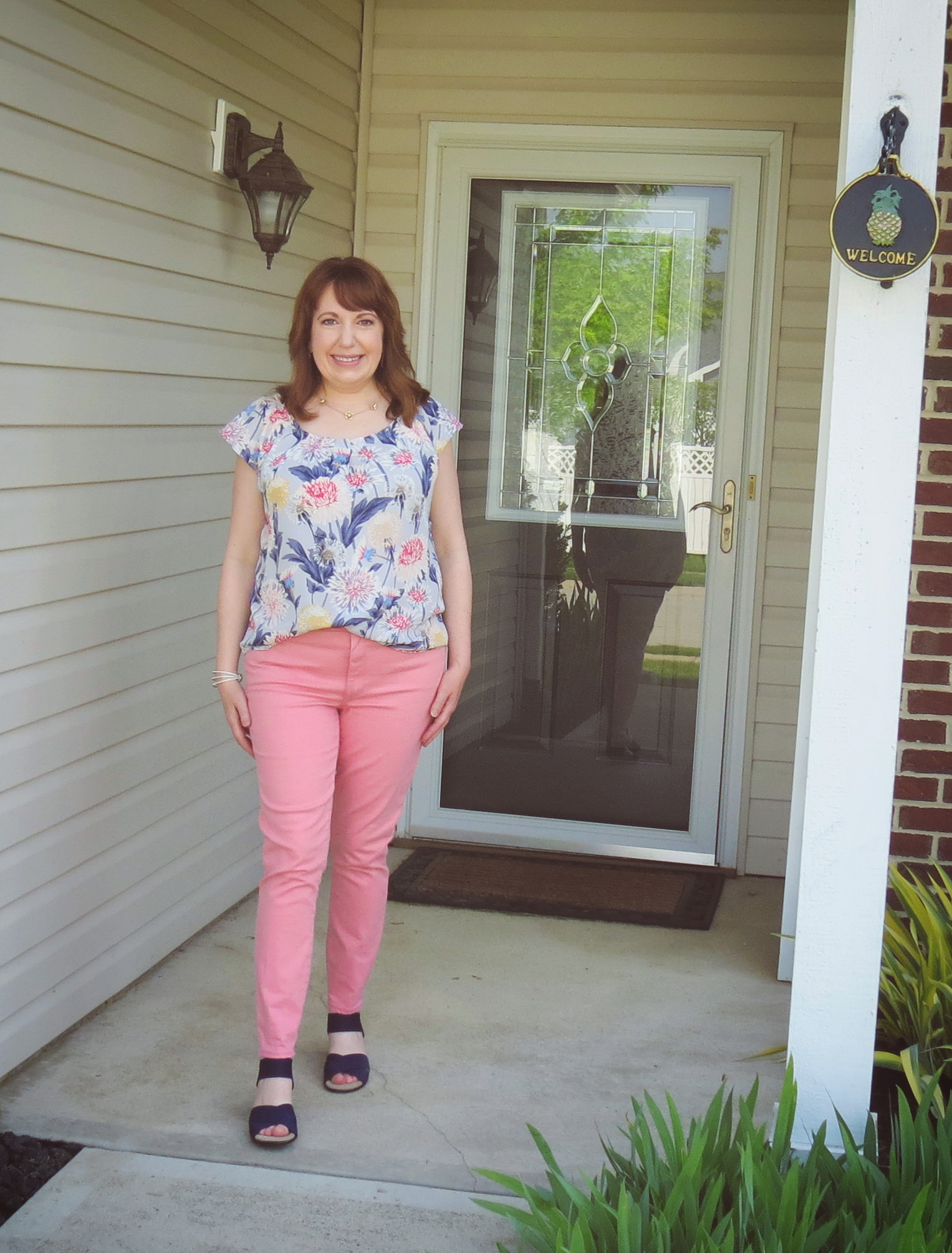 Floral Top and Pink Jeans