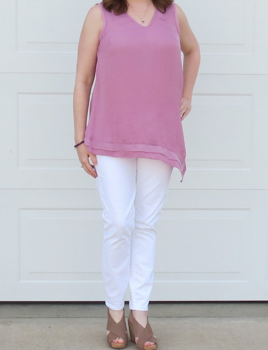 Mauve Orchid Sleeveless Top And White Jeans