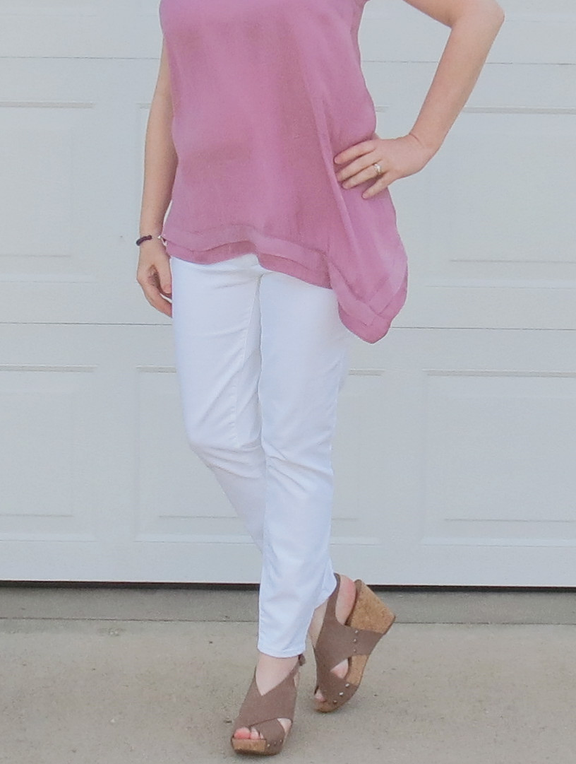 Mauve Orchid Top And White Jeans