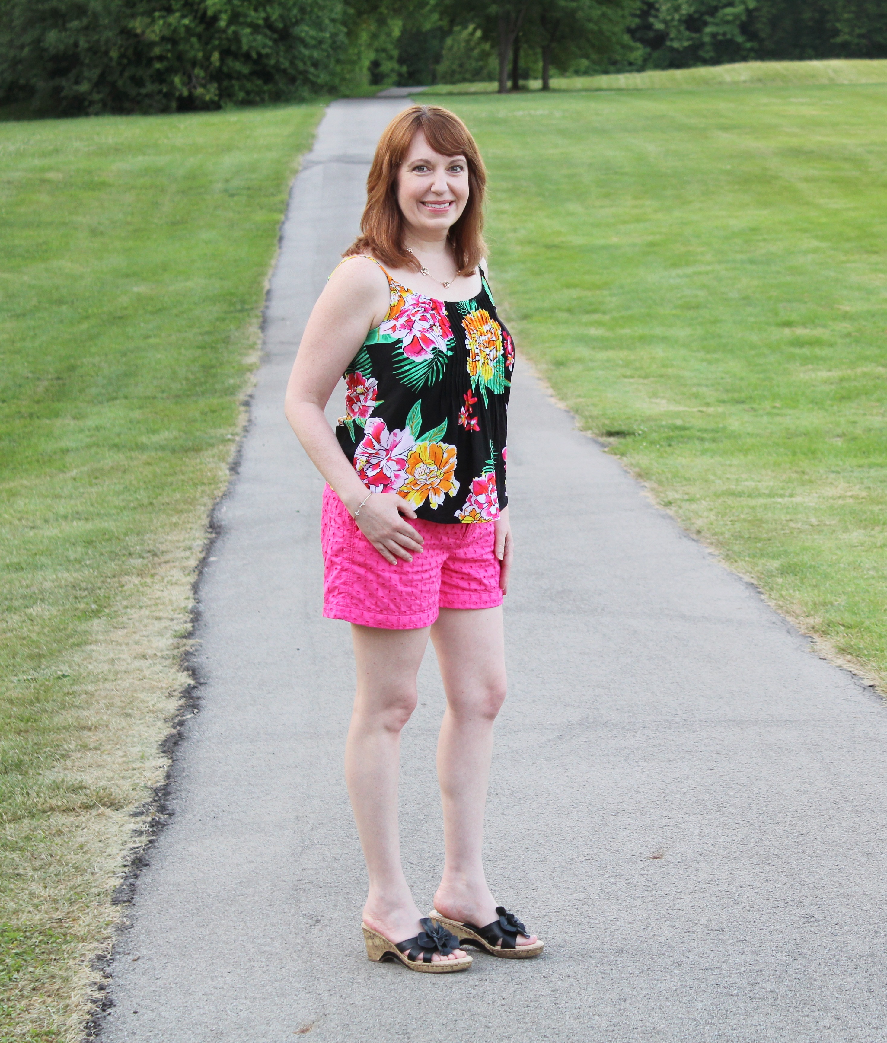 Floral Cami with Pink Eyelet Shorts