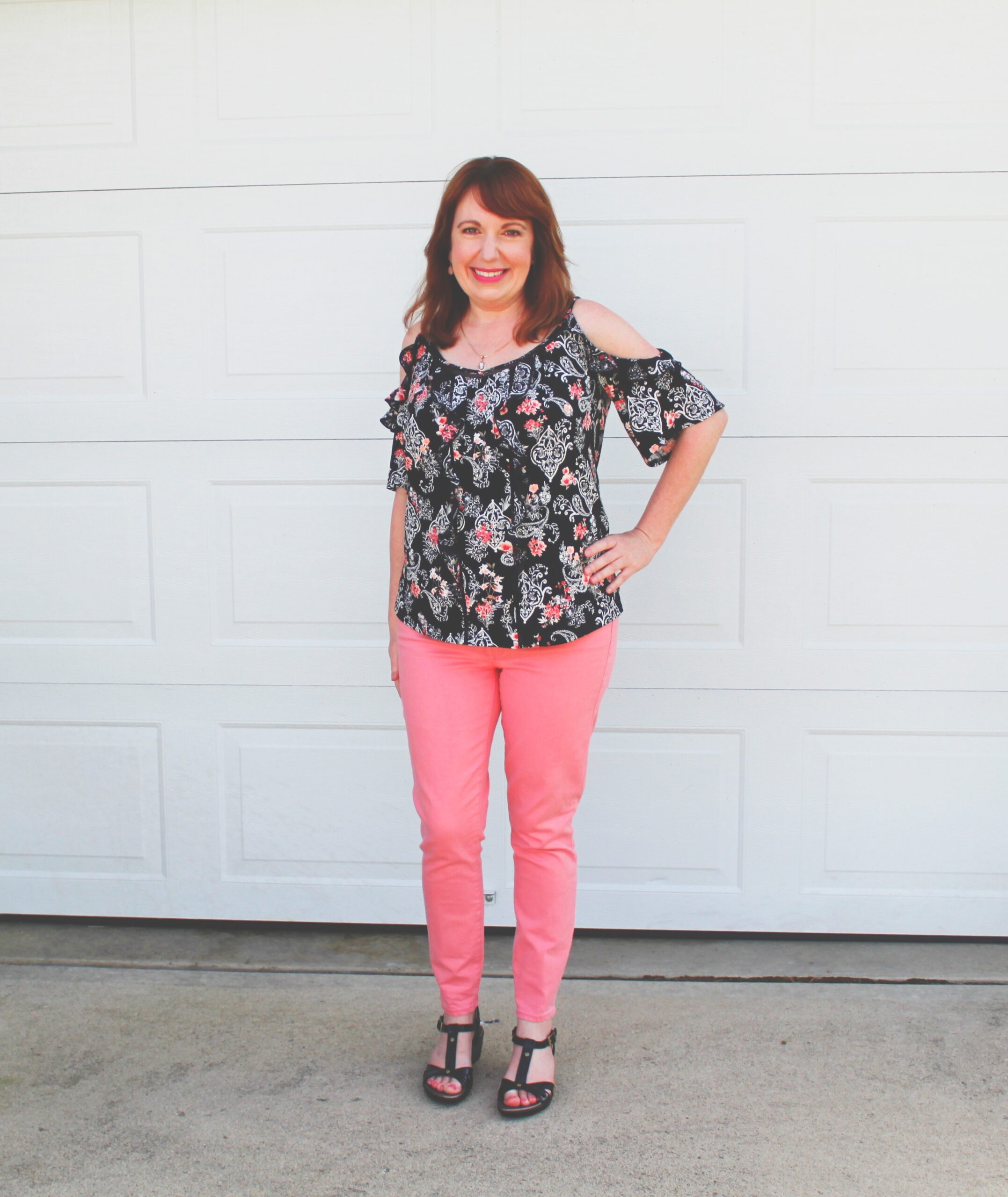 Cold Shoulder Blouse and Pink Jeans
