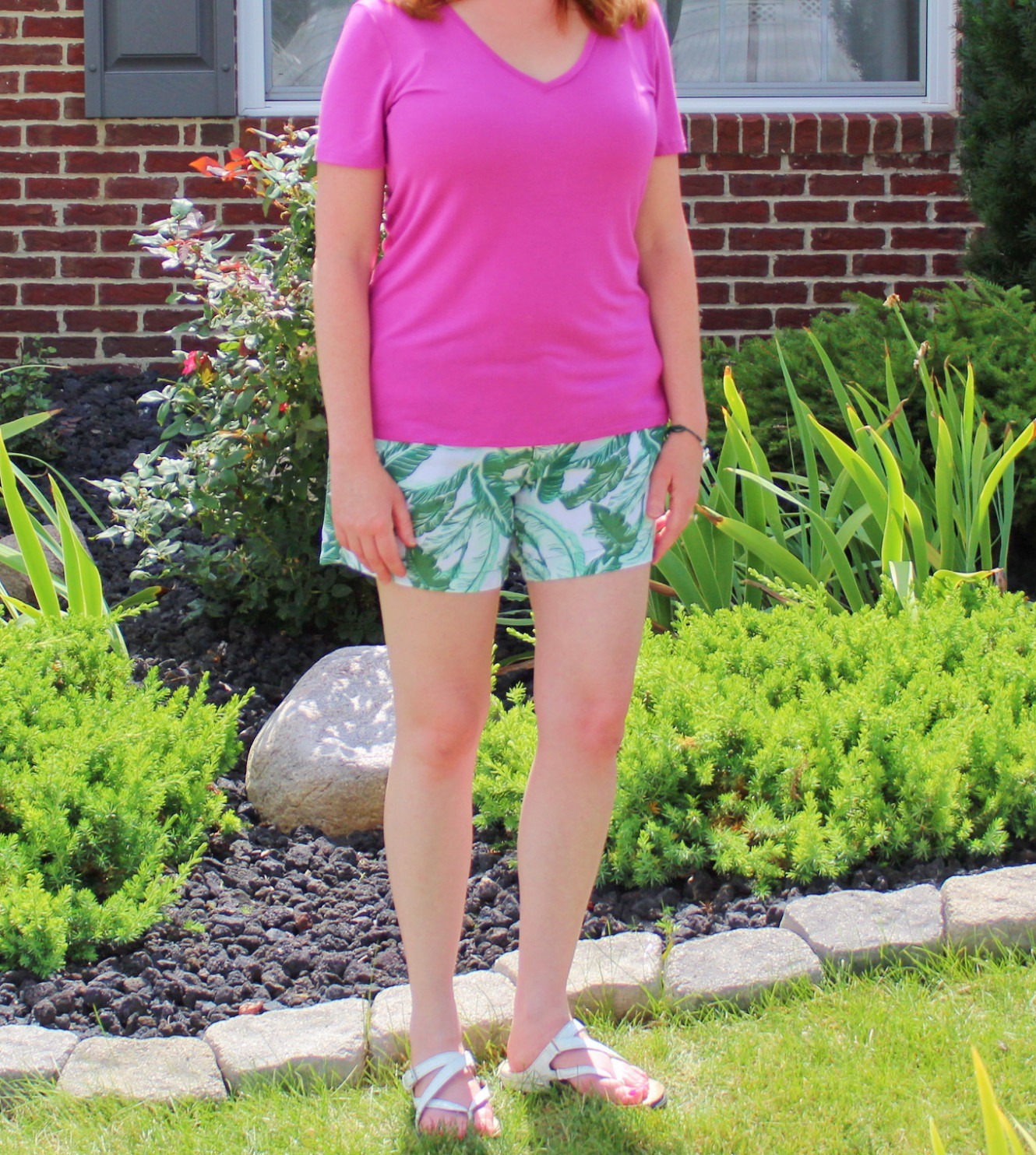 Palm Tree Leaf Print Shorts And Pink T Shirt