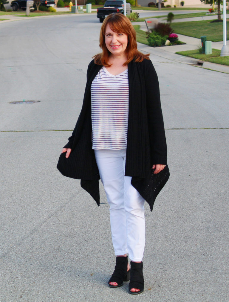 Black Cardigan and White Jeans - Dressed in Faith
