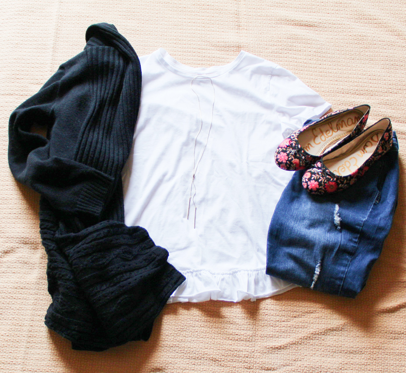 White Tee With Black Cardigan