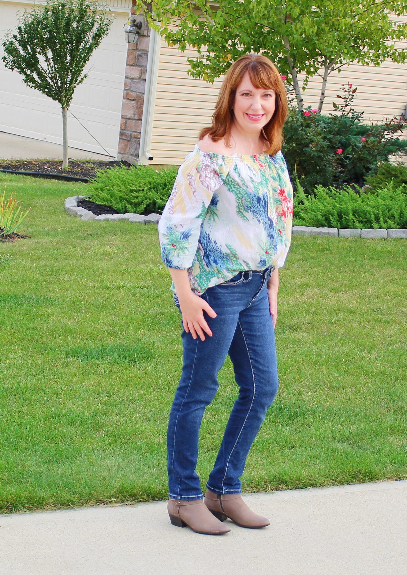 Off Shoulder Top With Jeans And Booties