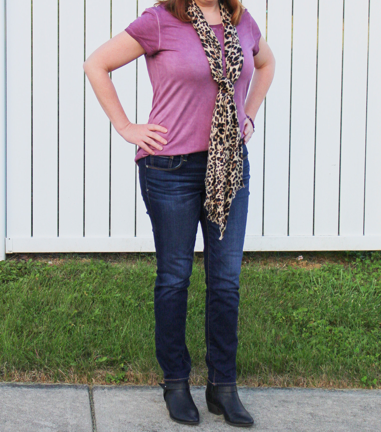 Leopard Print Scarf And Purple Tee Close Up