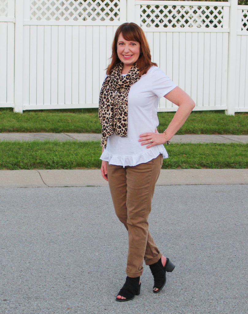 White Tee and Leopard Print Scarf - Dressed in Faith