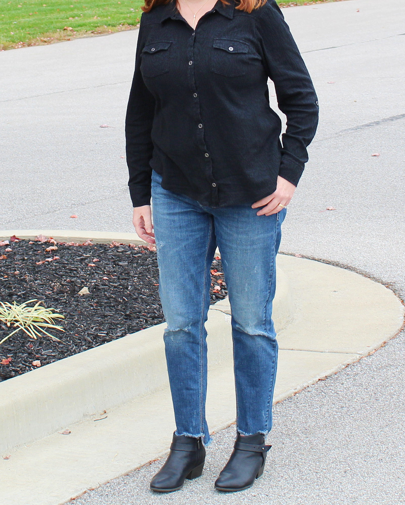 Raw Edge Jeans And Black Ankle Boots