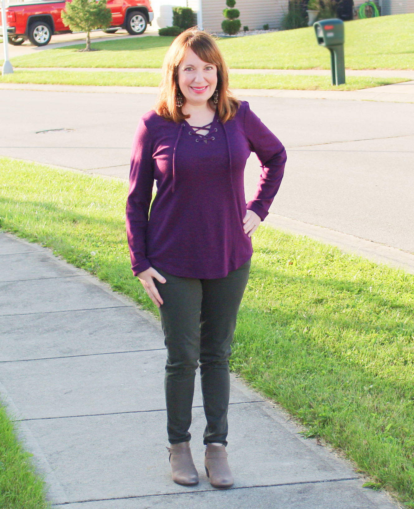 Pull Over Top, Skinny Jeans, And Ankle Gray Ankle Boots