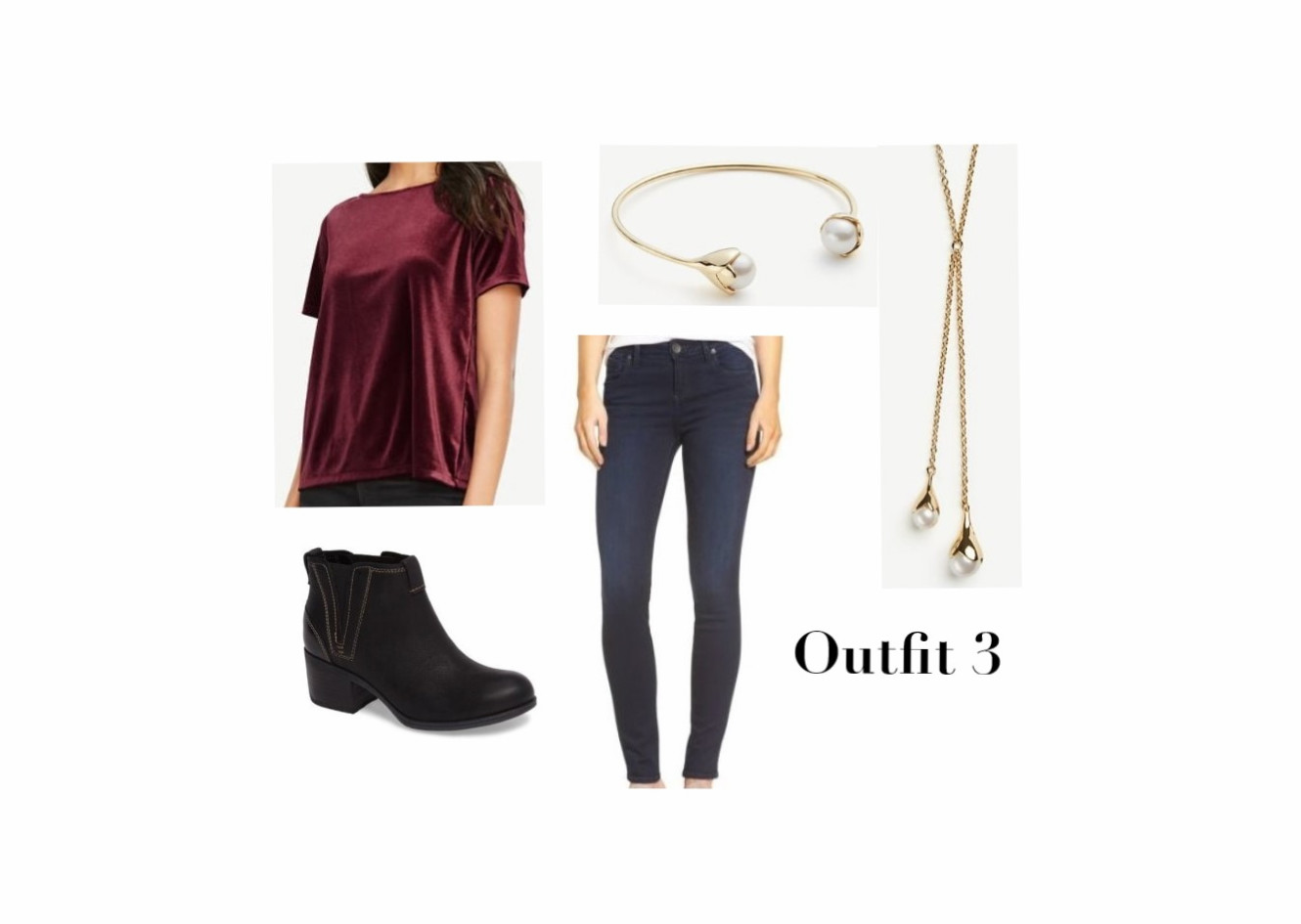 Velvet Top, Jeans, Boots, And Jewelry