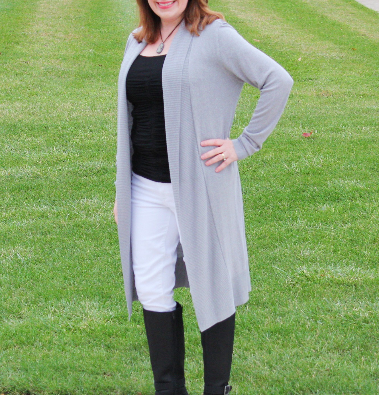 Gray Cardigan With White Jeans