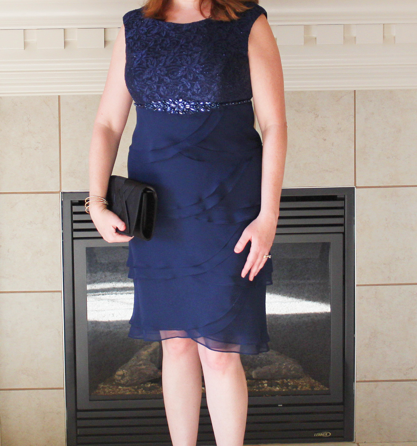 Sequined Bodice Of Navy Blue Dress