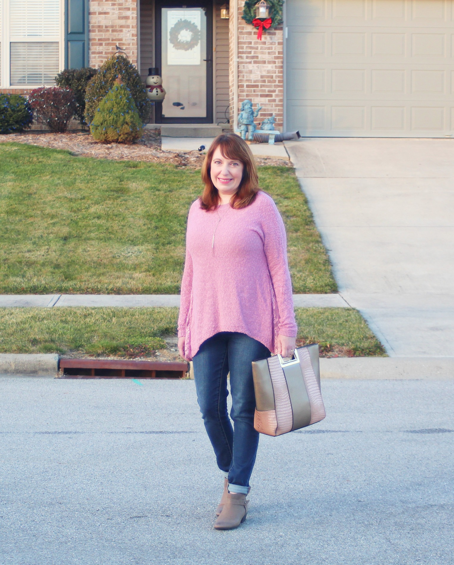 Kate Landry Handbag And Pink Sweater