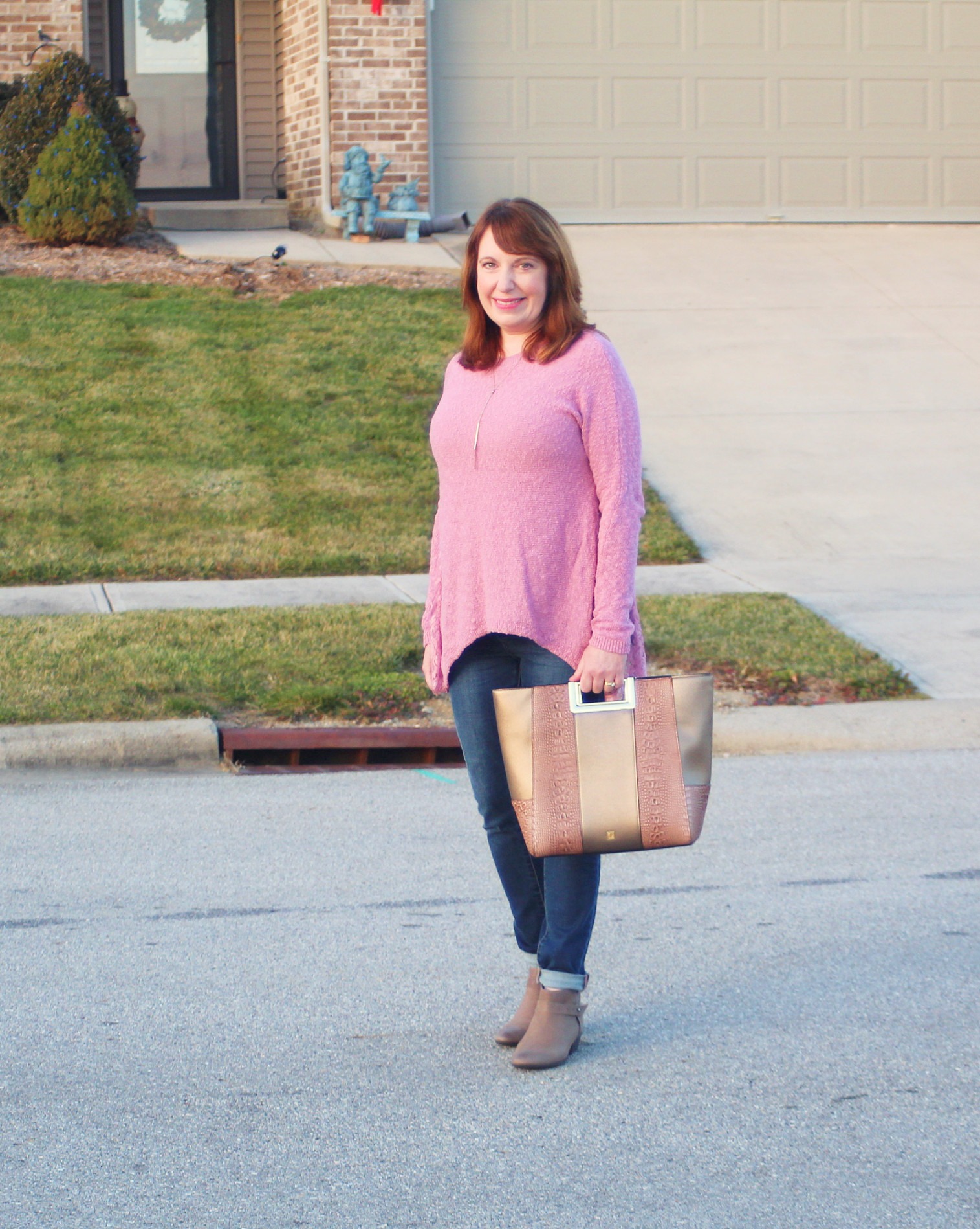 Kate Landry Handbag And Pink Sweater