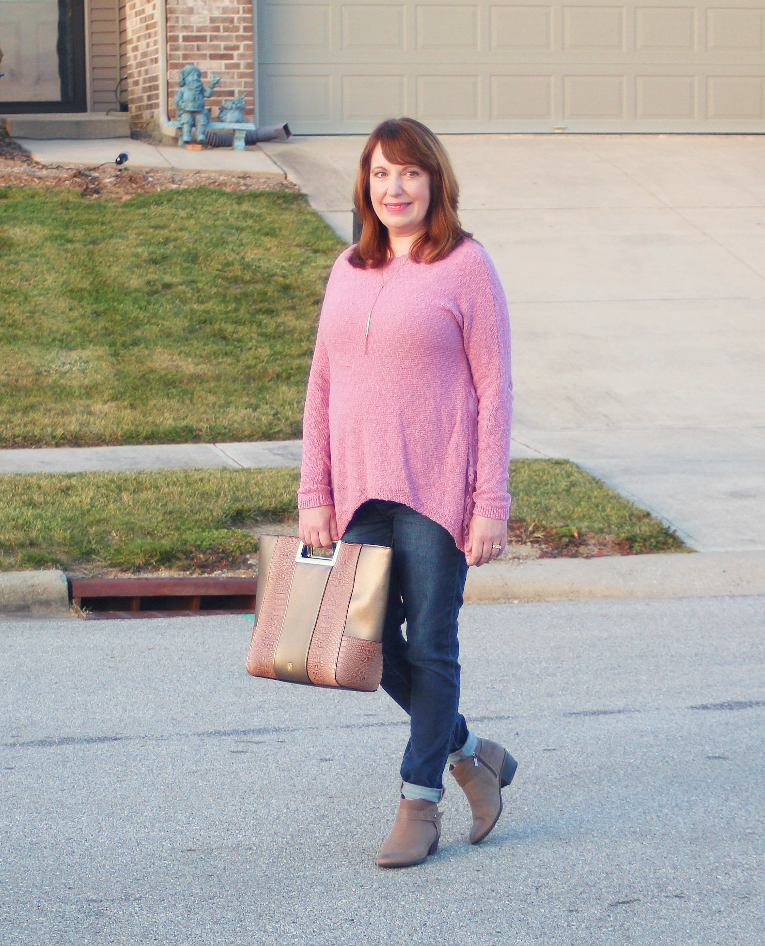 Kate Landry Handbag And Pink Sweater