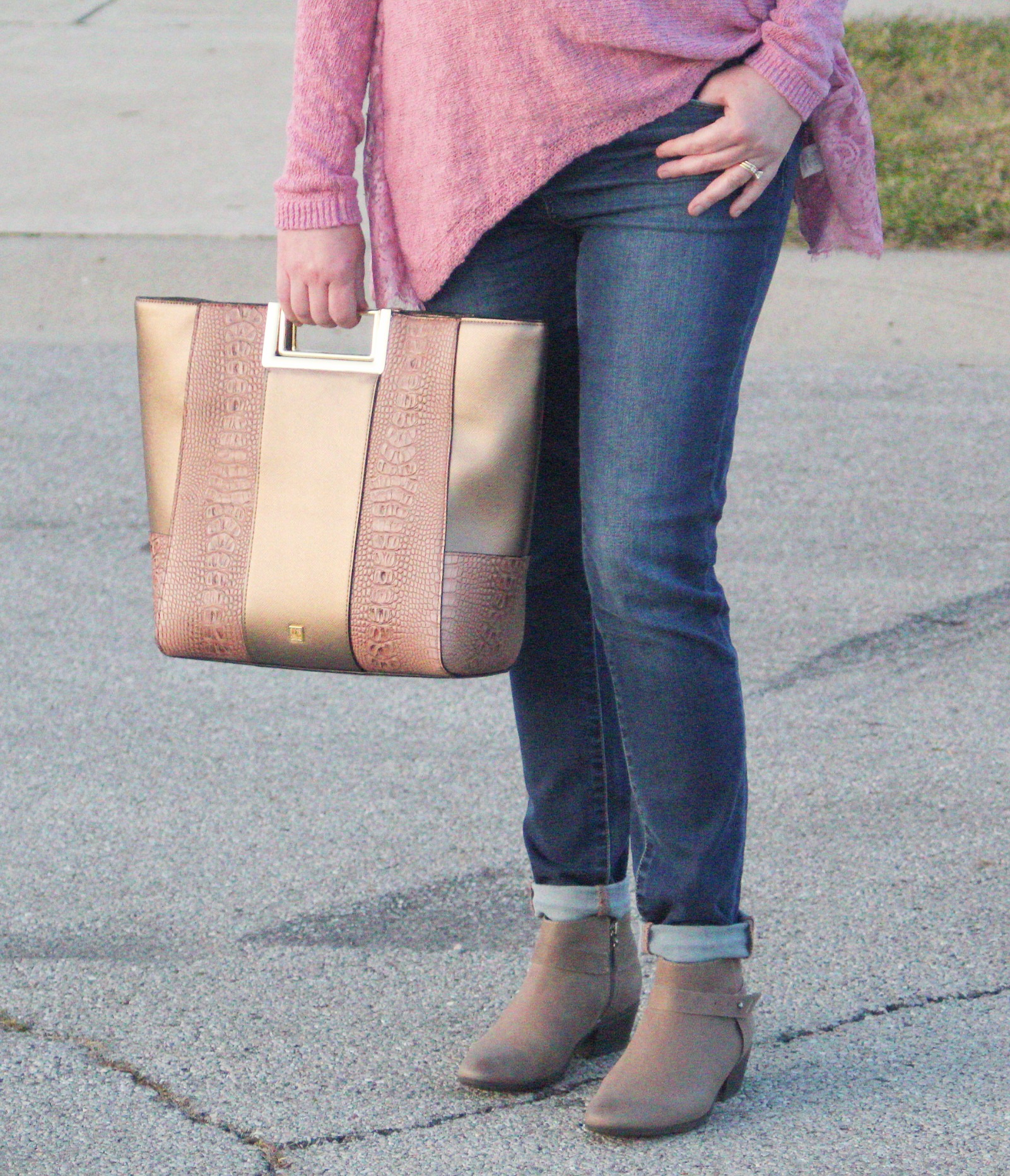 Kate Landry Handbag And Pink Sweater