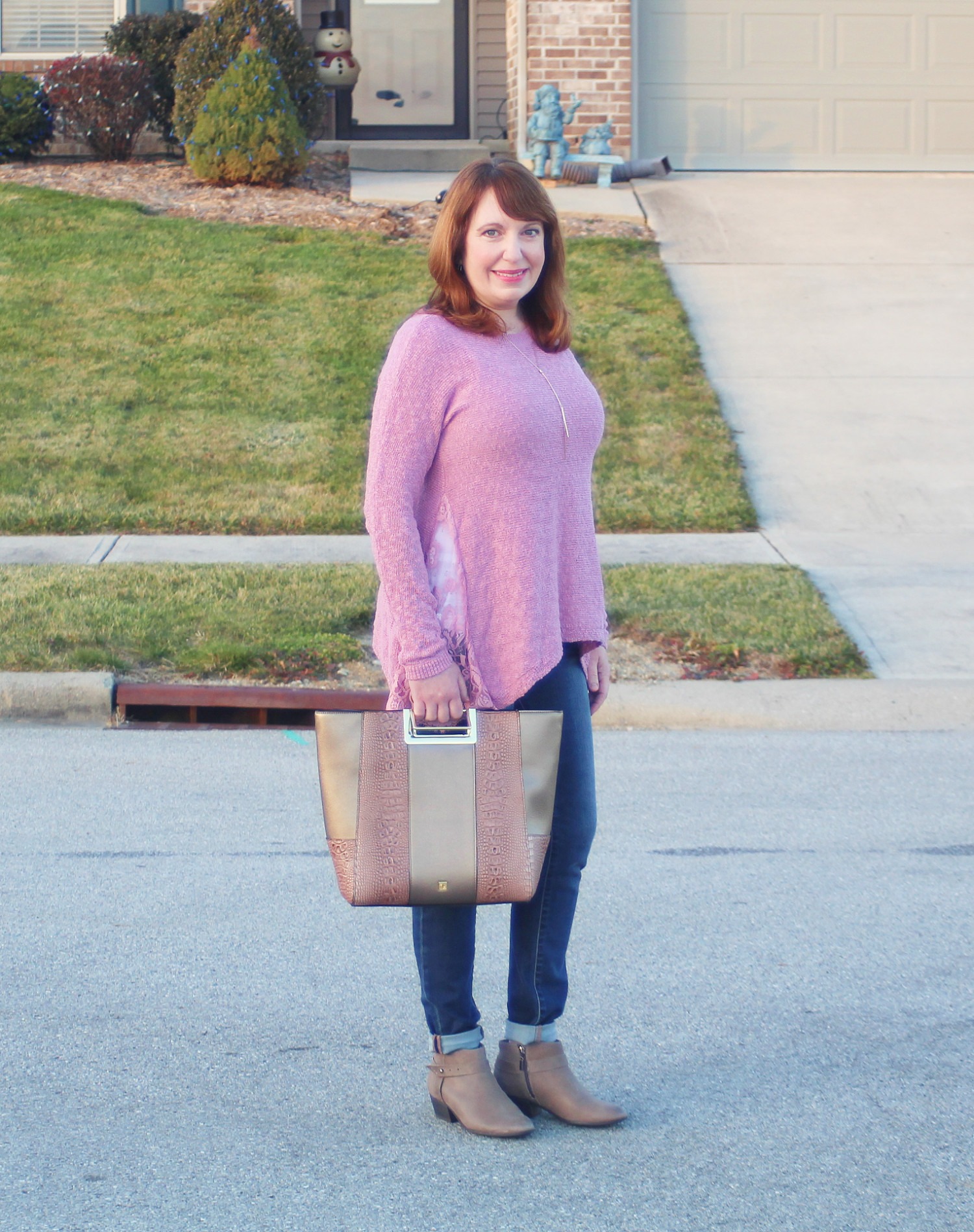 Kate Landry Handbag And Pink Sweater