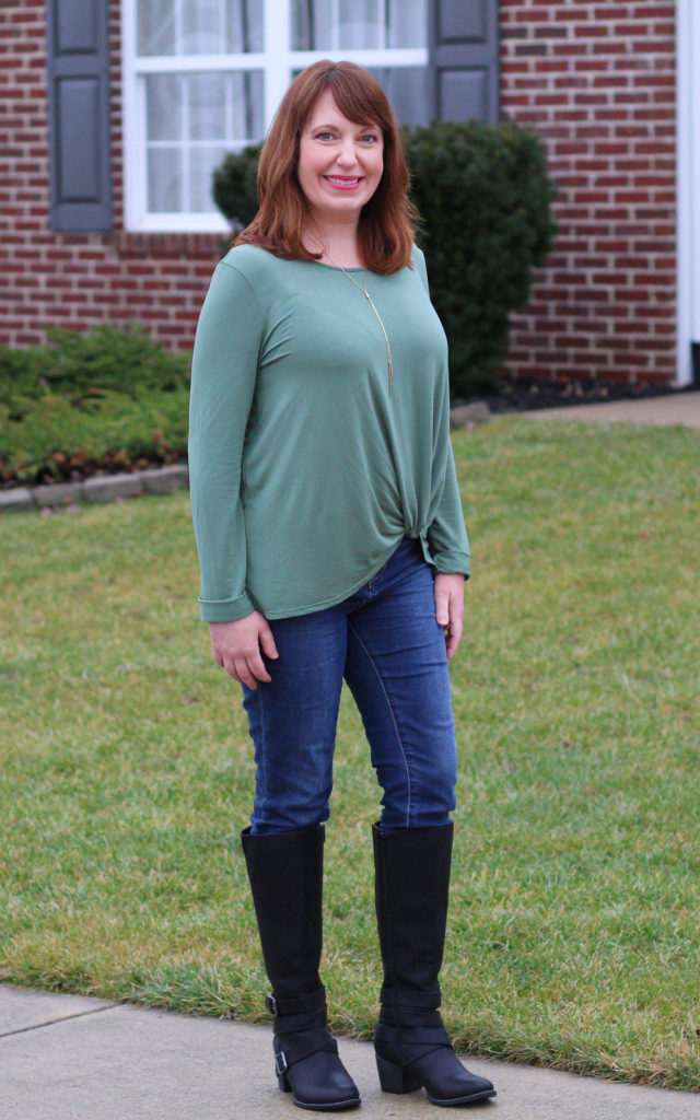Green Twist Top and Black Cardigan - Dressed in Faith