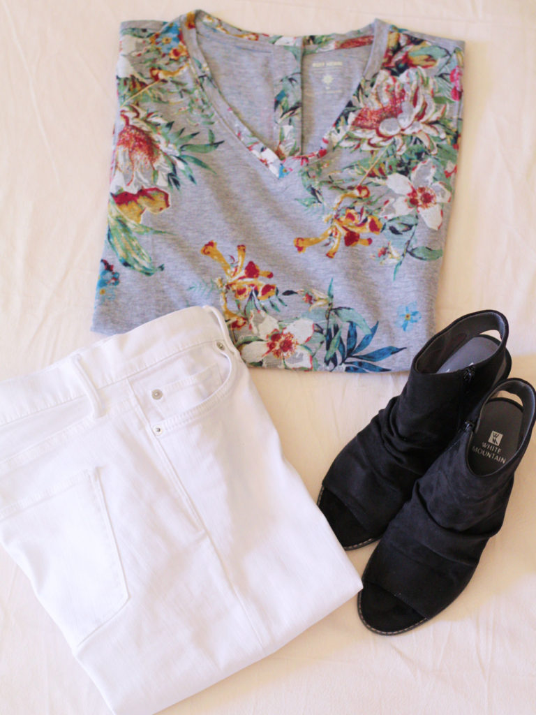 Floral Tee and White Jeans - Dressed in Faith
