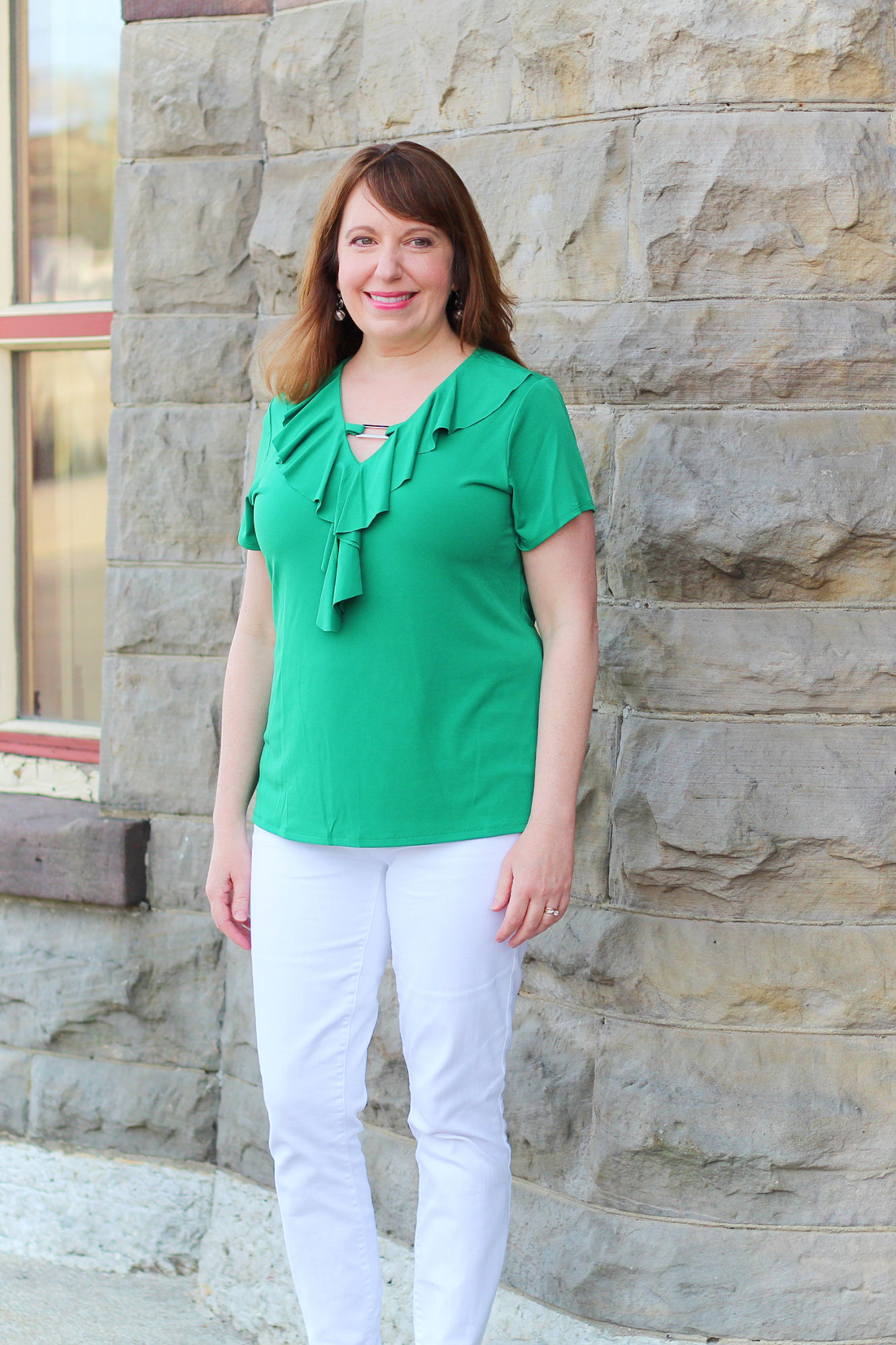 Handloom cool green stripe short sleeve shirt