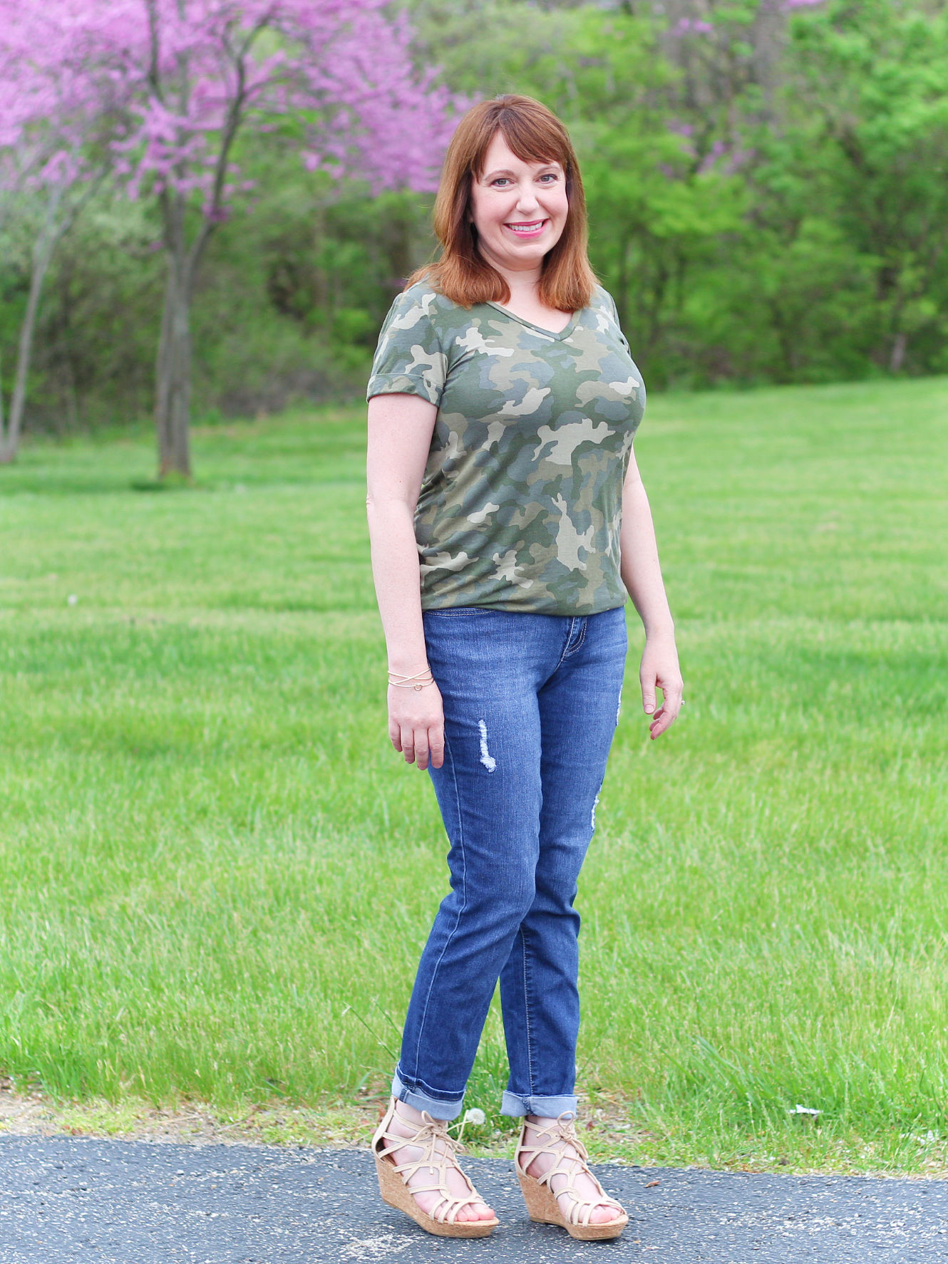 Camo Tee And Jeans Spring Outfit #fashion #style #over40fashion #fashionblog