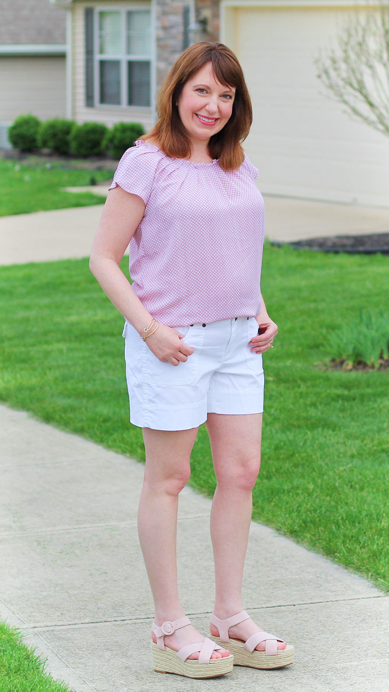 Soft Pink Gingham Top / Spring Outfit / Fashion / Style / Over 40 Fashion