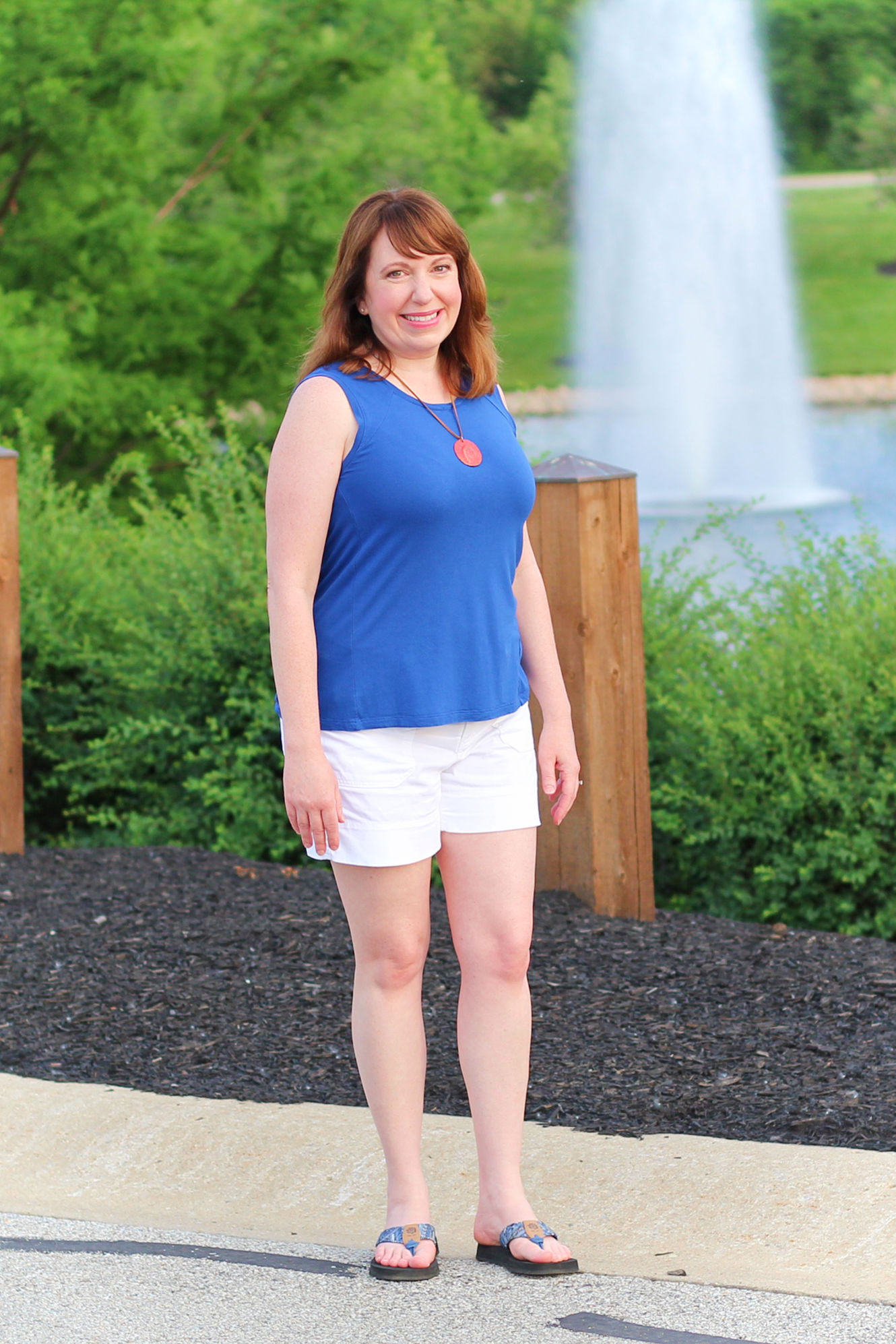 Blue Tank And White Shorts #summeroutfit #fashionover40