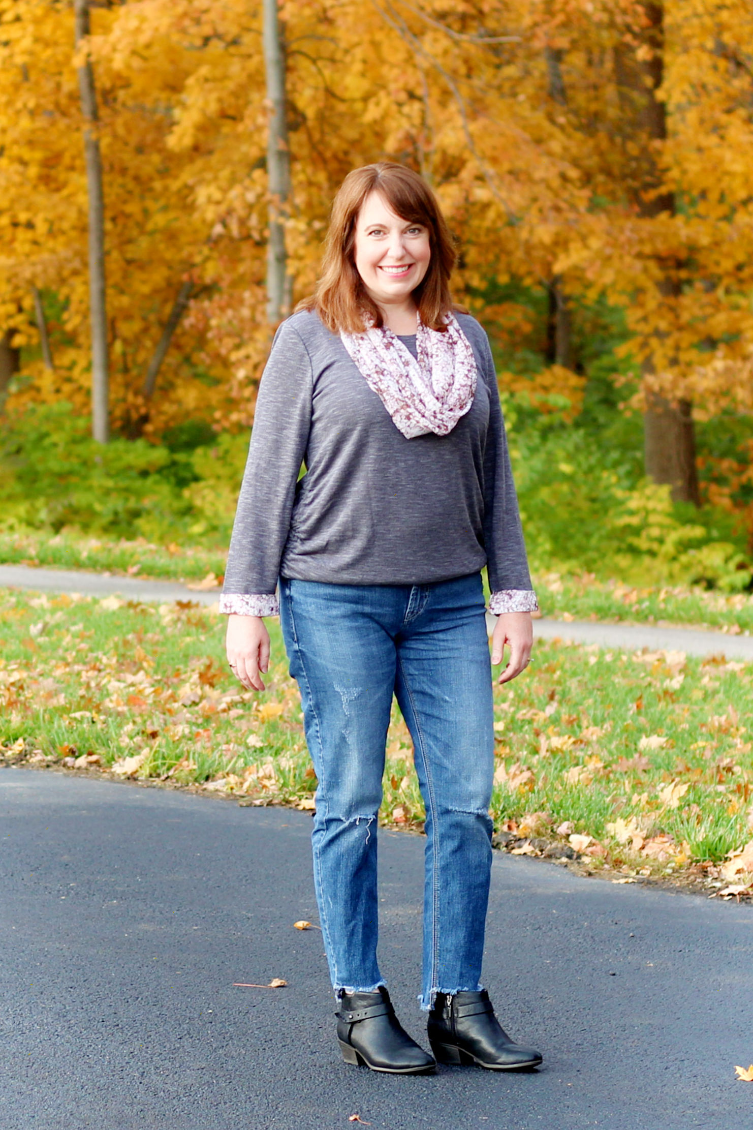 Gray Top + Floral Scarf - Dressed in Faith