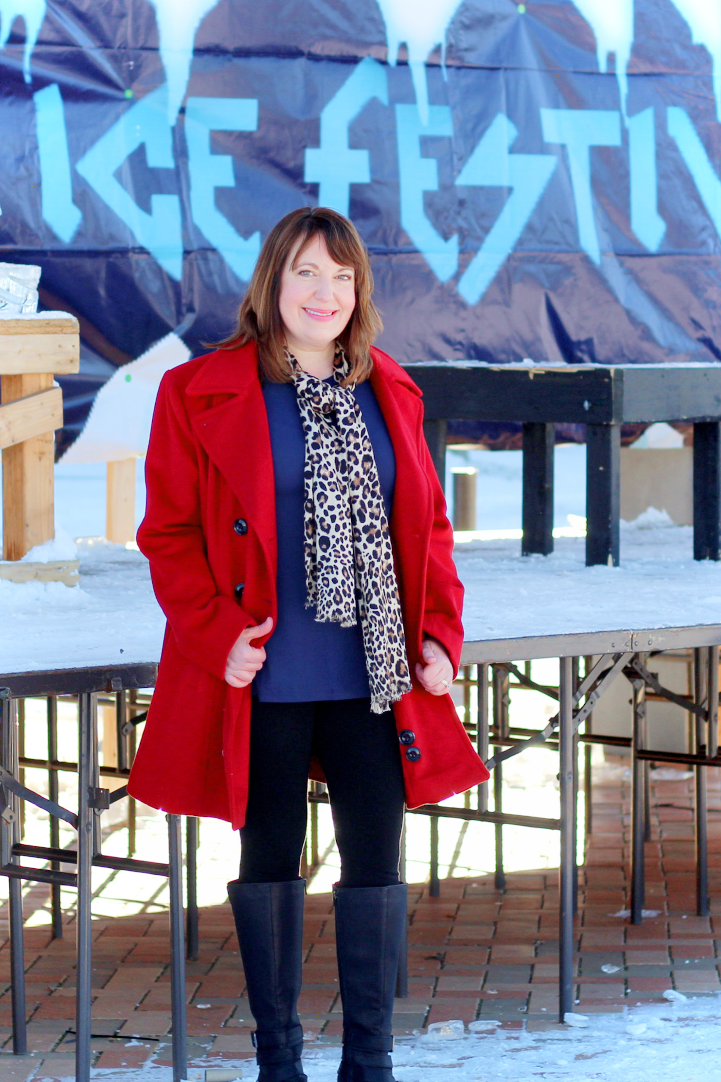 Blur Tunic & Leggings With Red Coat