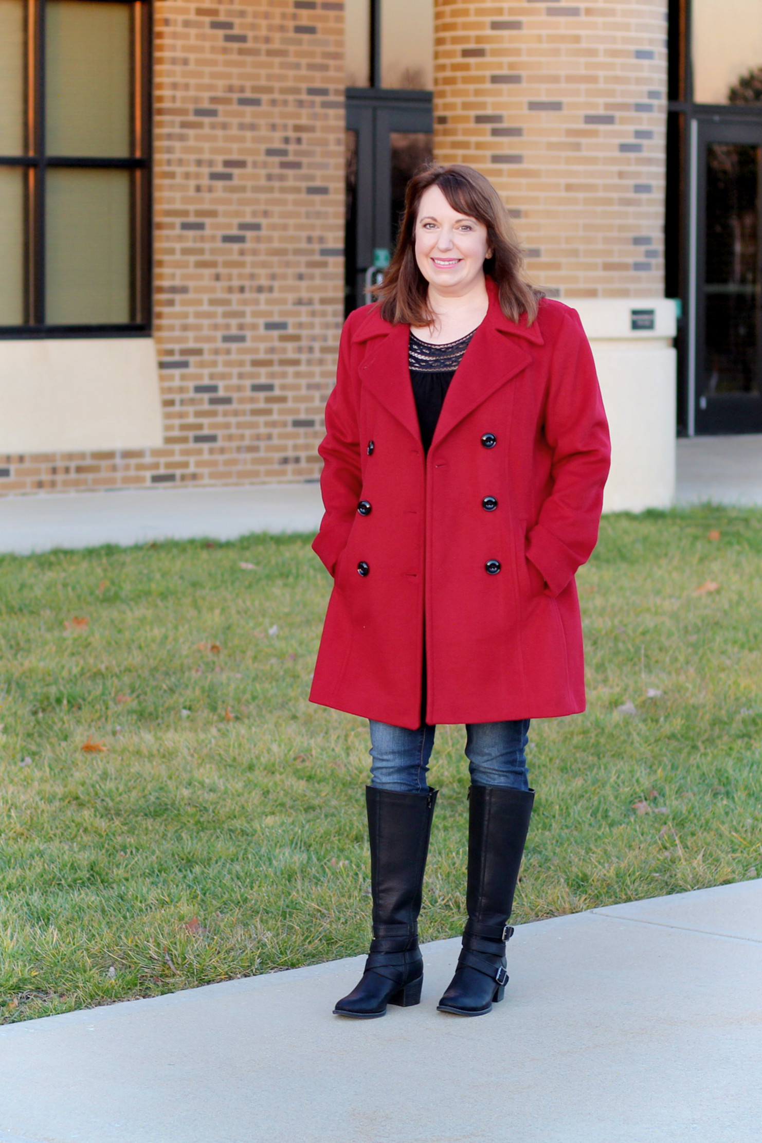 Dianna Wearing a Red Pea Coat