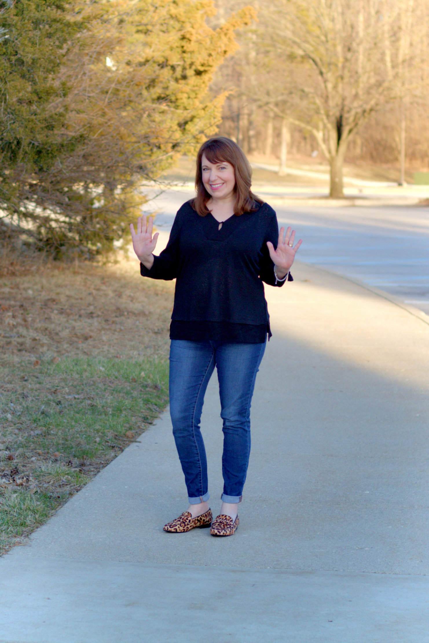 Black Top + Leopard Print Loafers