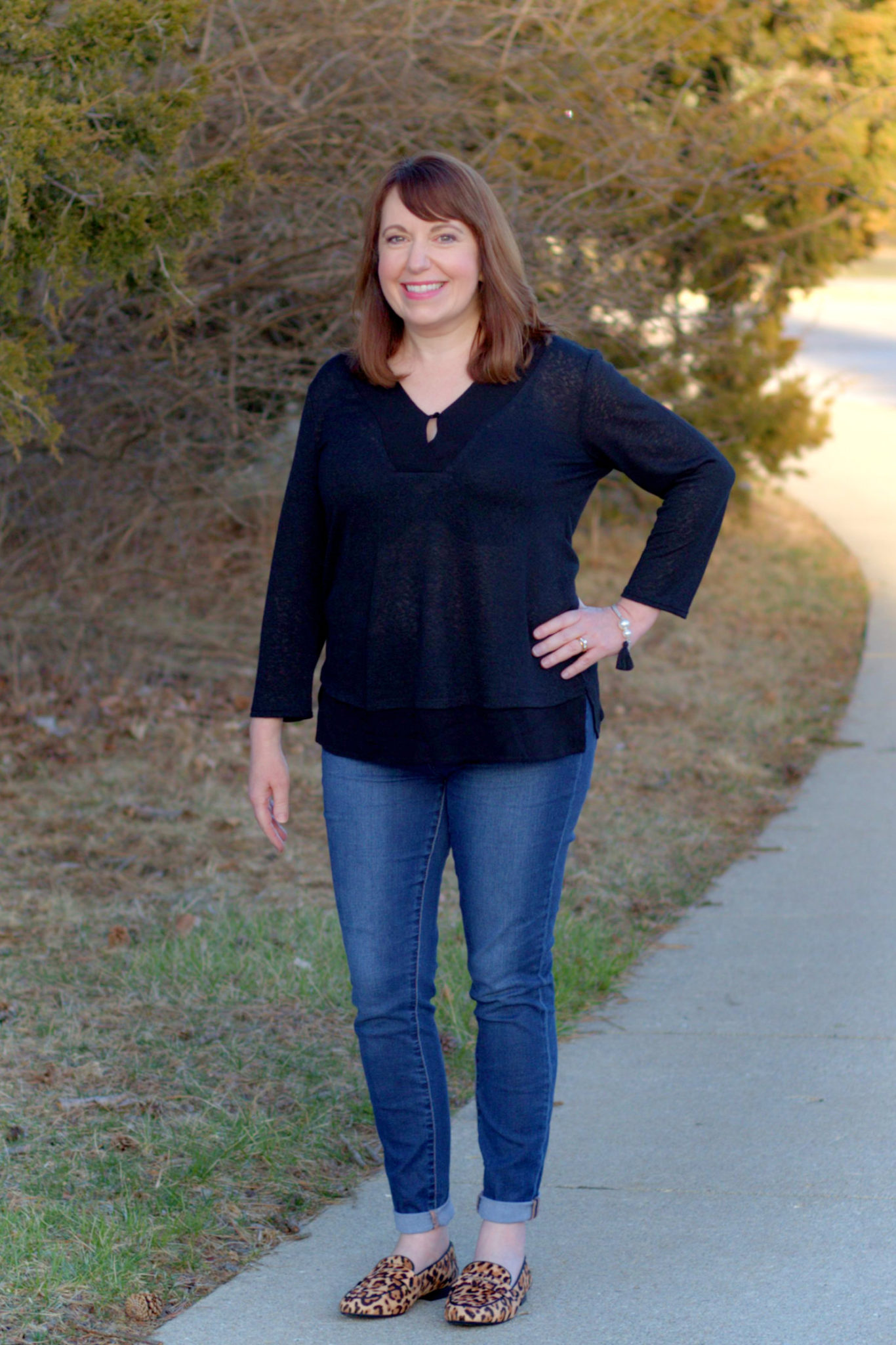 Black Top + Leopard Print Loafers – Dressed in Faith