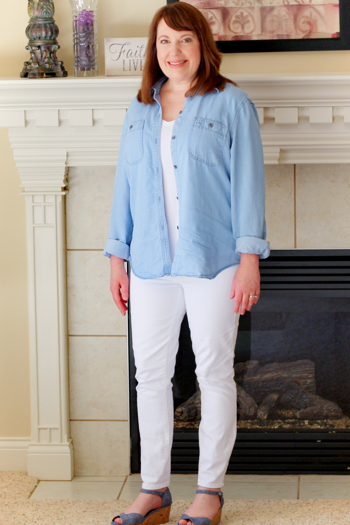 Chambray Top & White Jeans