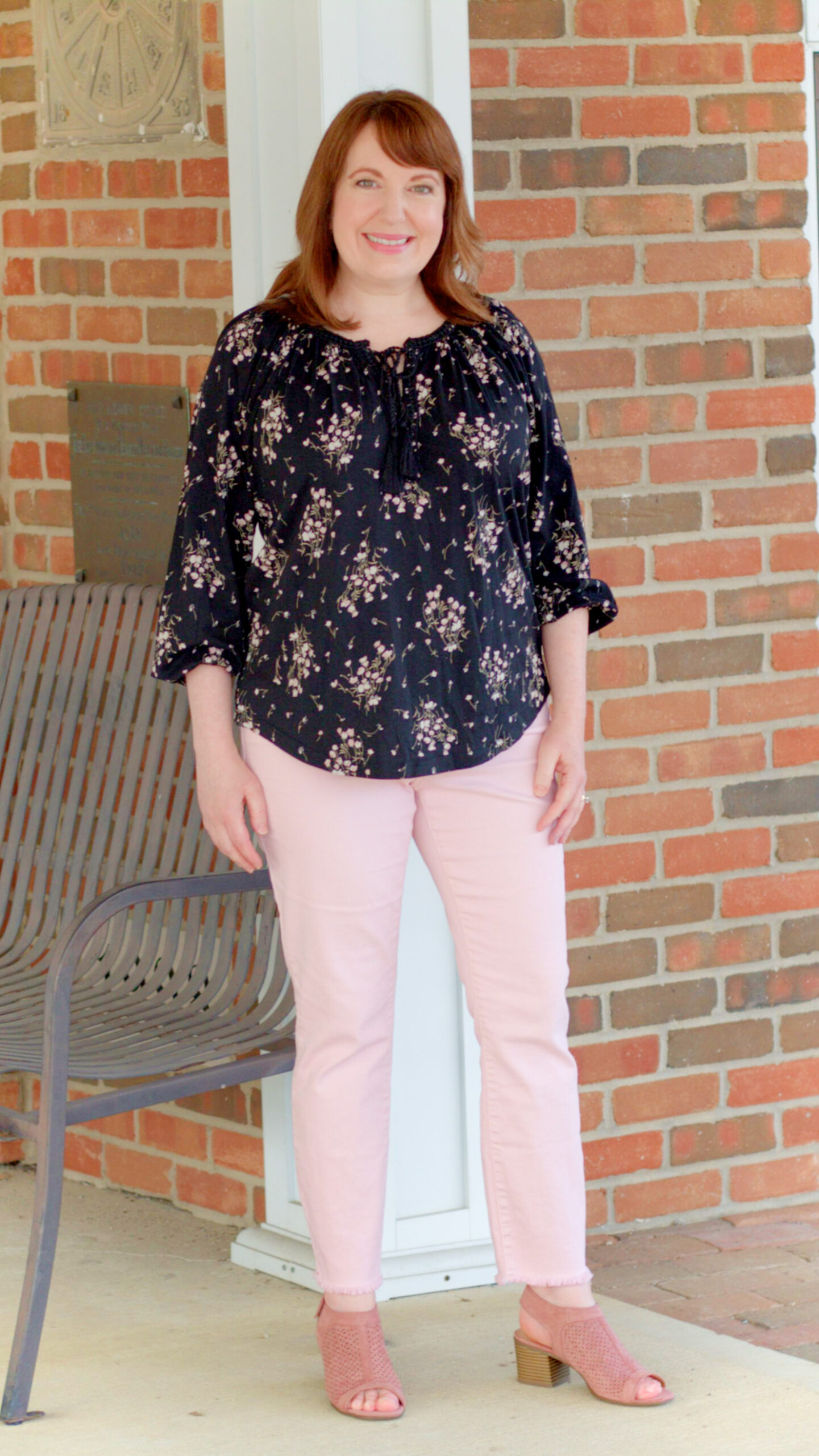 Dianna Wearing A Floral Peasant Top