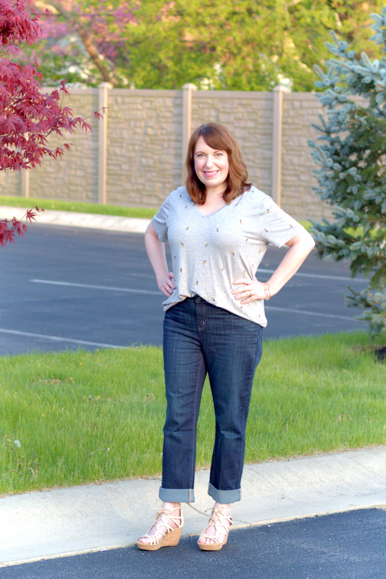 Pineapple Tee + Straight Ankle Jeans