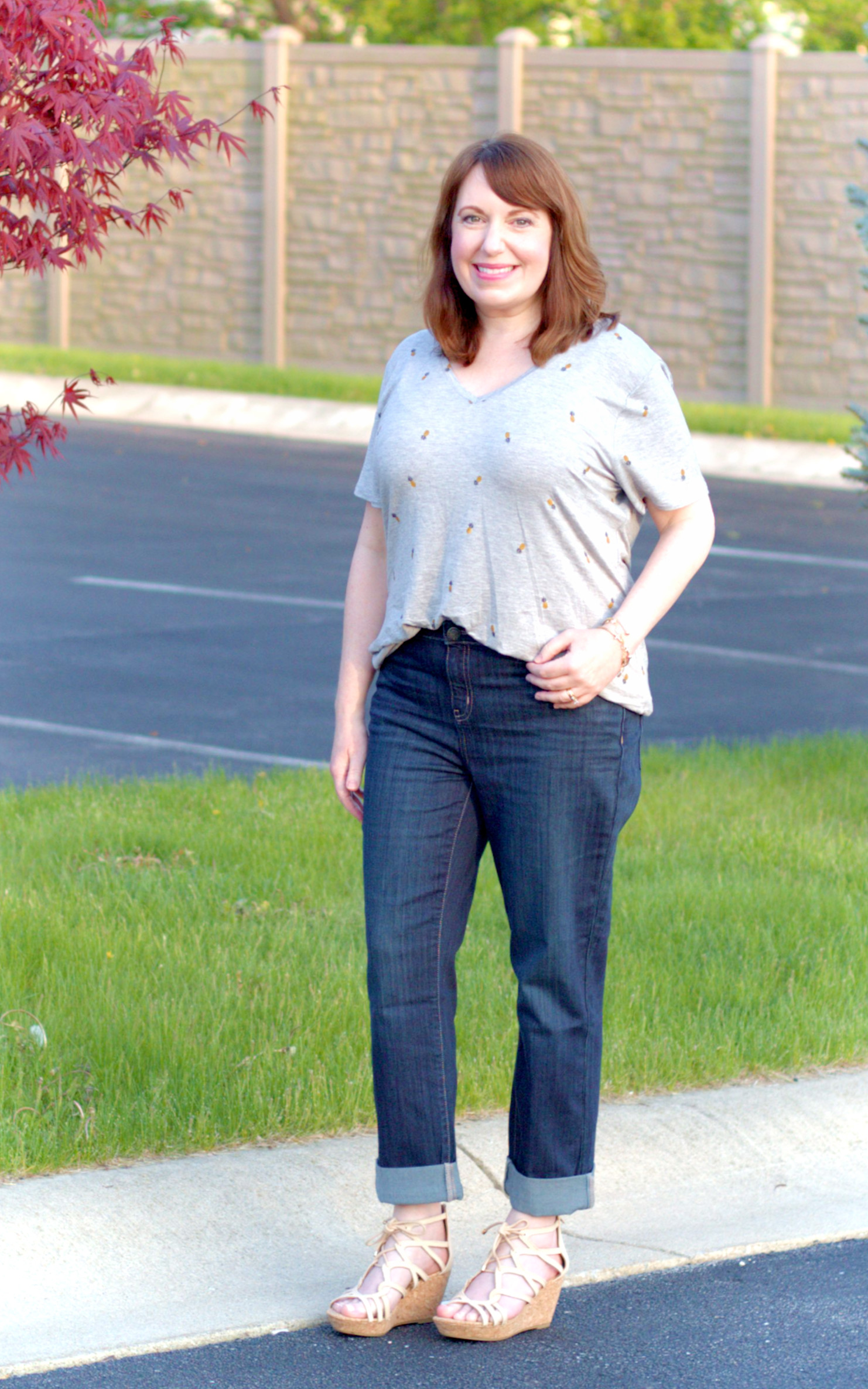 Pineapple Tee + Straight Ankle Jeans