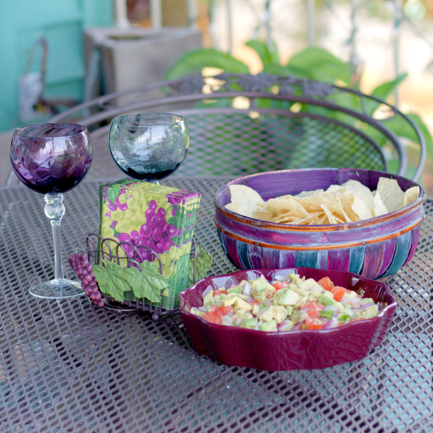 Outdoor Table With Chips & Avocado Dip