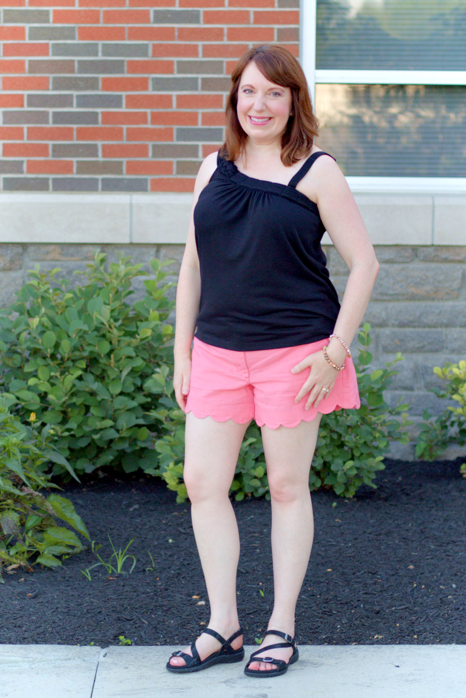 Black Top & Pink Scalloped Shorts