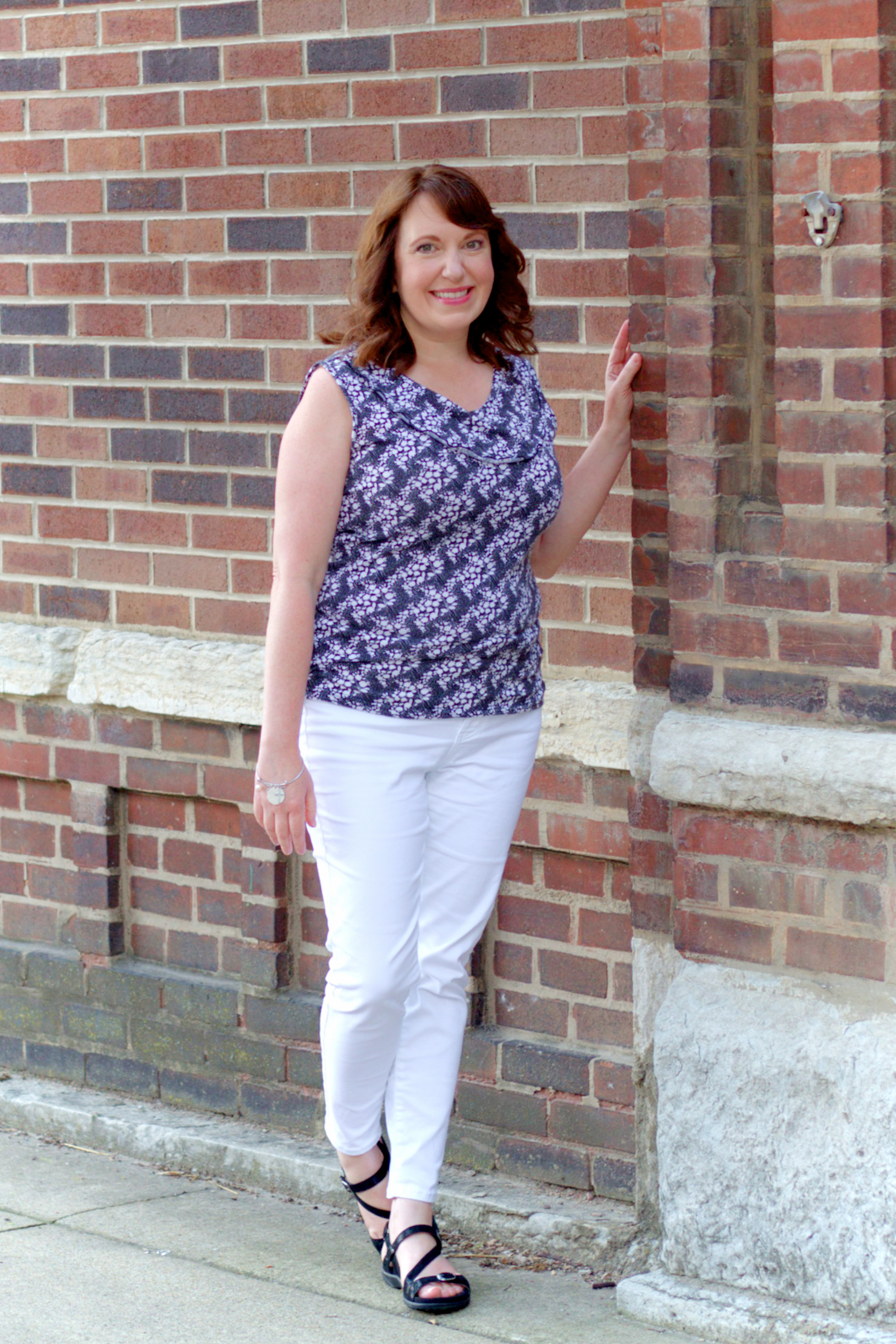 Black & White Floral Top With White Jeans