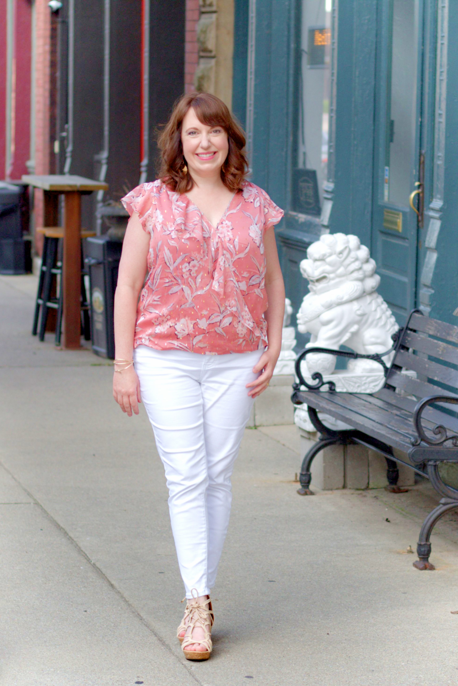 Wrap Top + White Jeans + Sandals