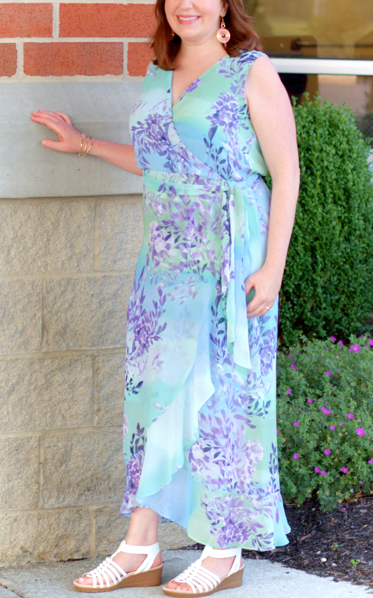 Close Up Of Floral Wrap Maxi Dress
