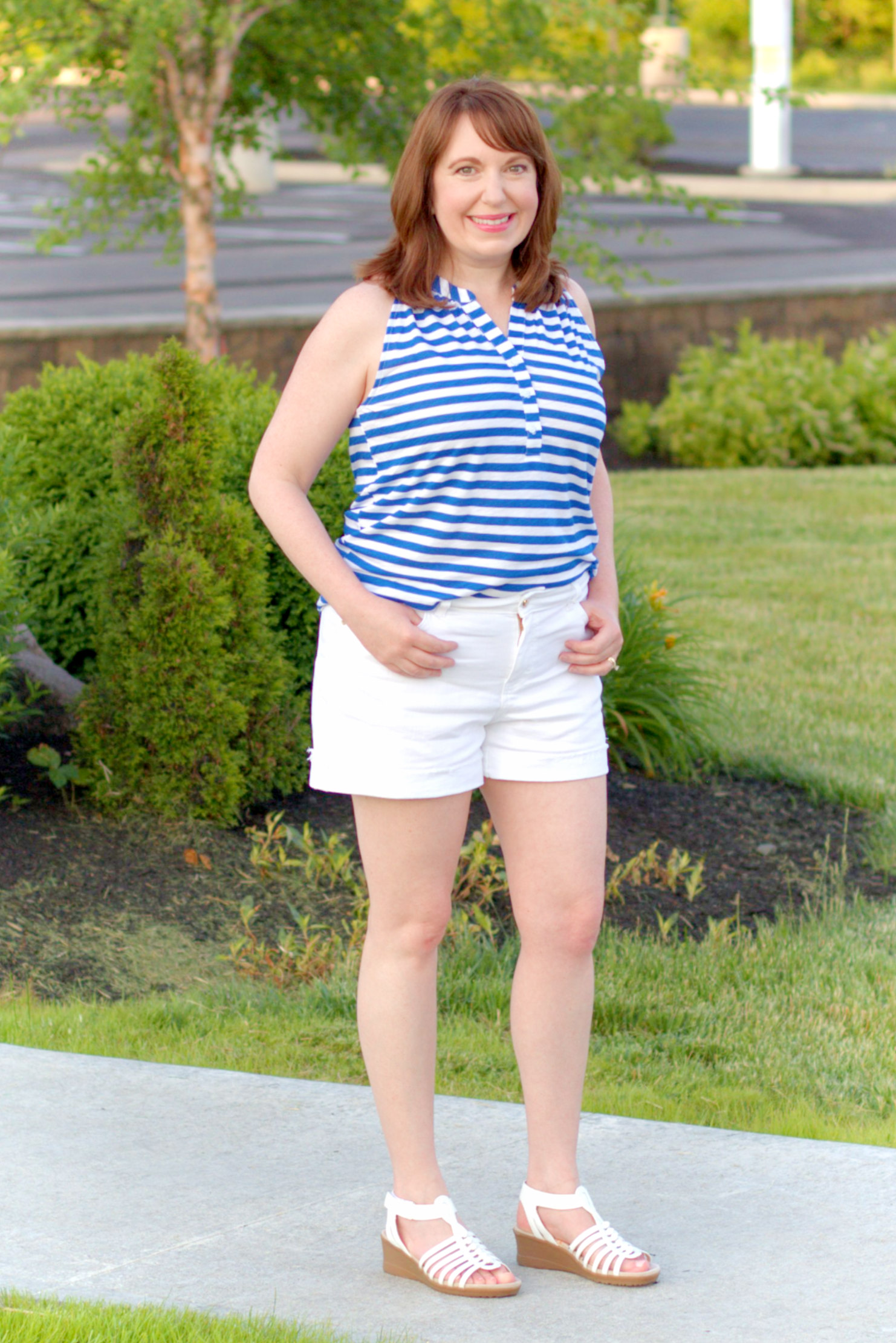 Stripe Henley Tank Top In Nautical Blue