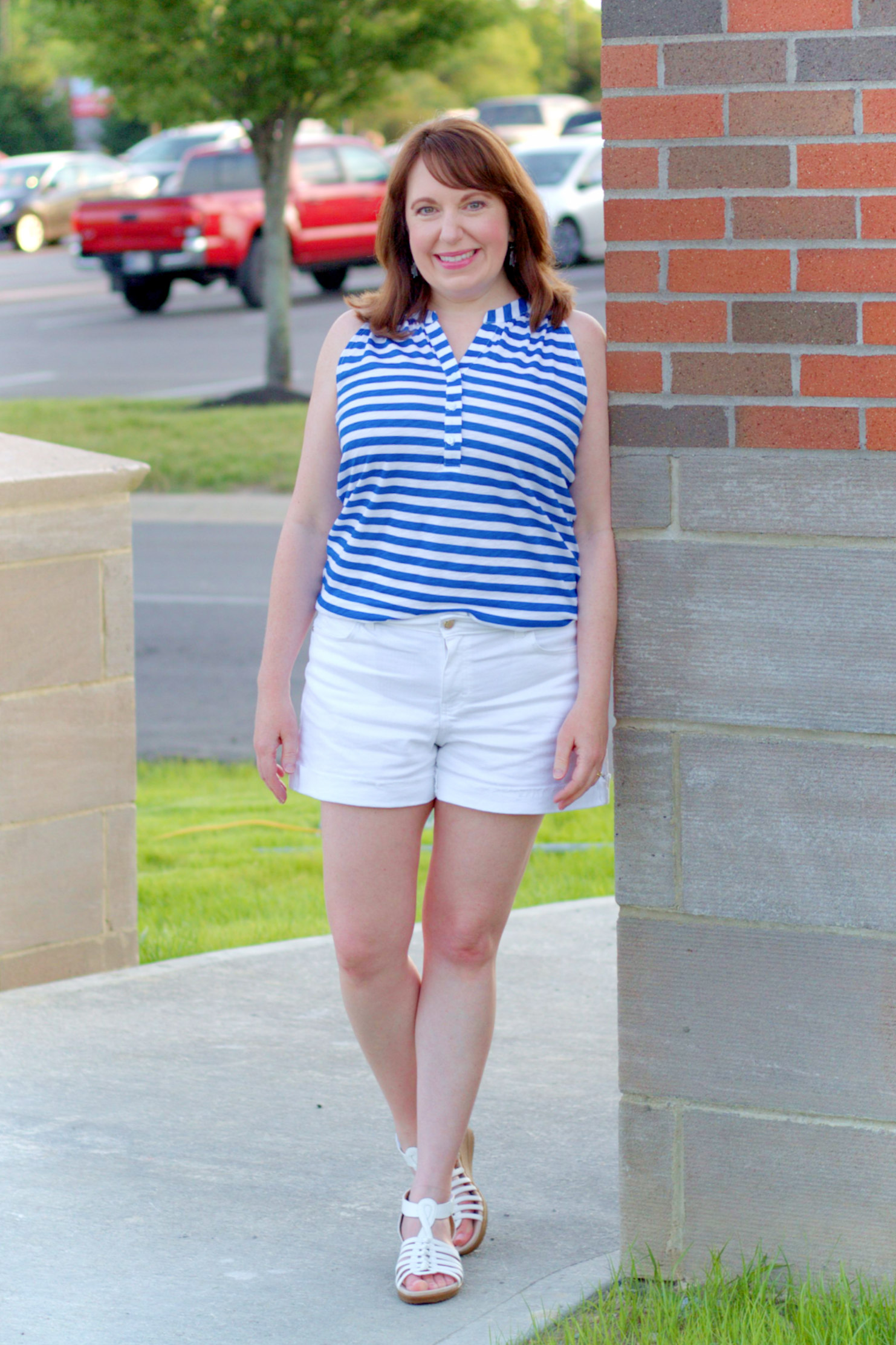 Nautical Blue Stripe Top & White Shorts