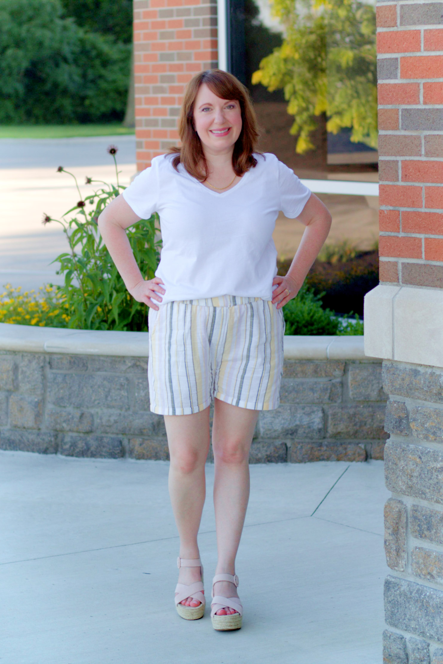 Stripe Shorts + White Tee