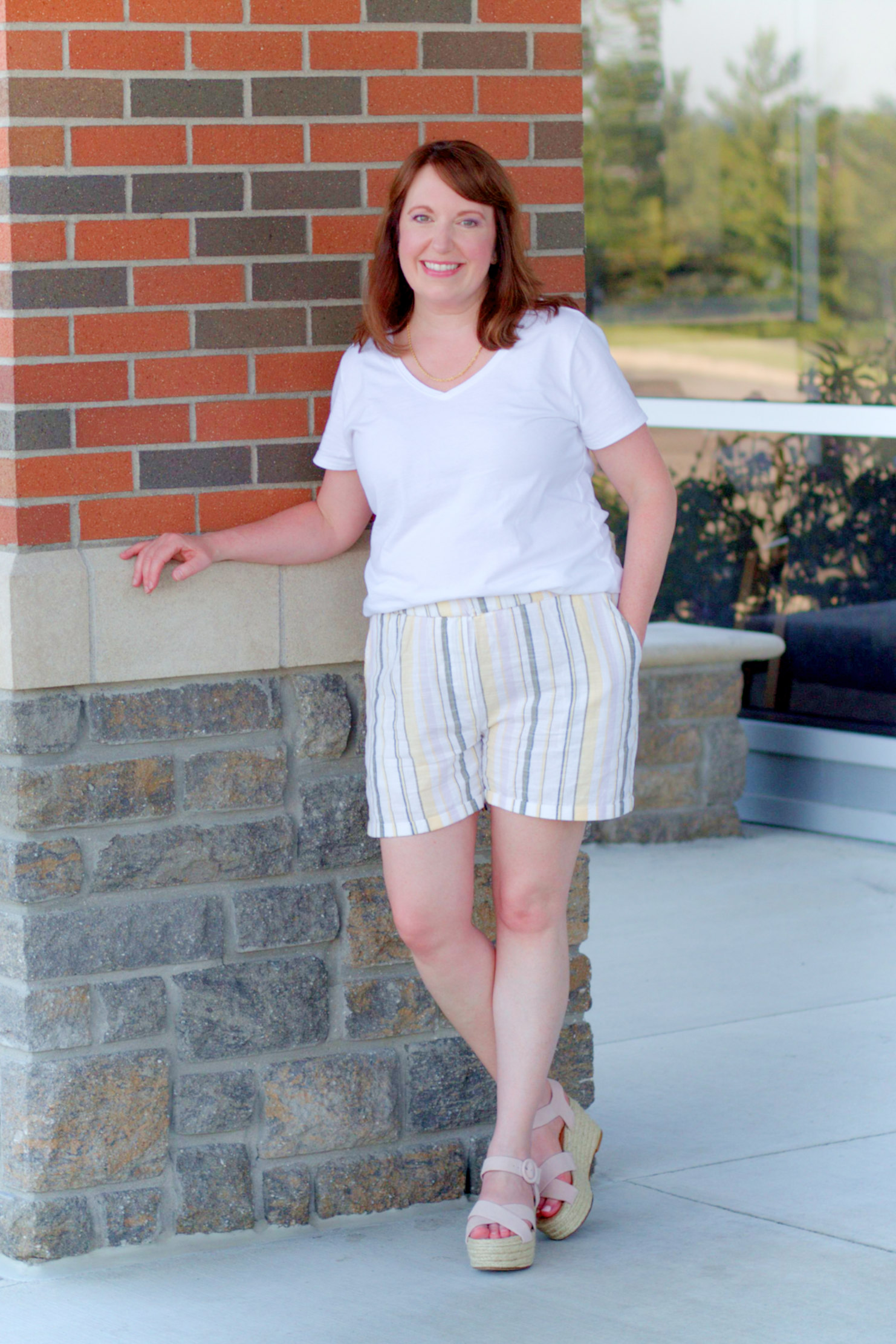 Tee, Paper Bag Shorts, & Sandals