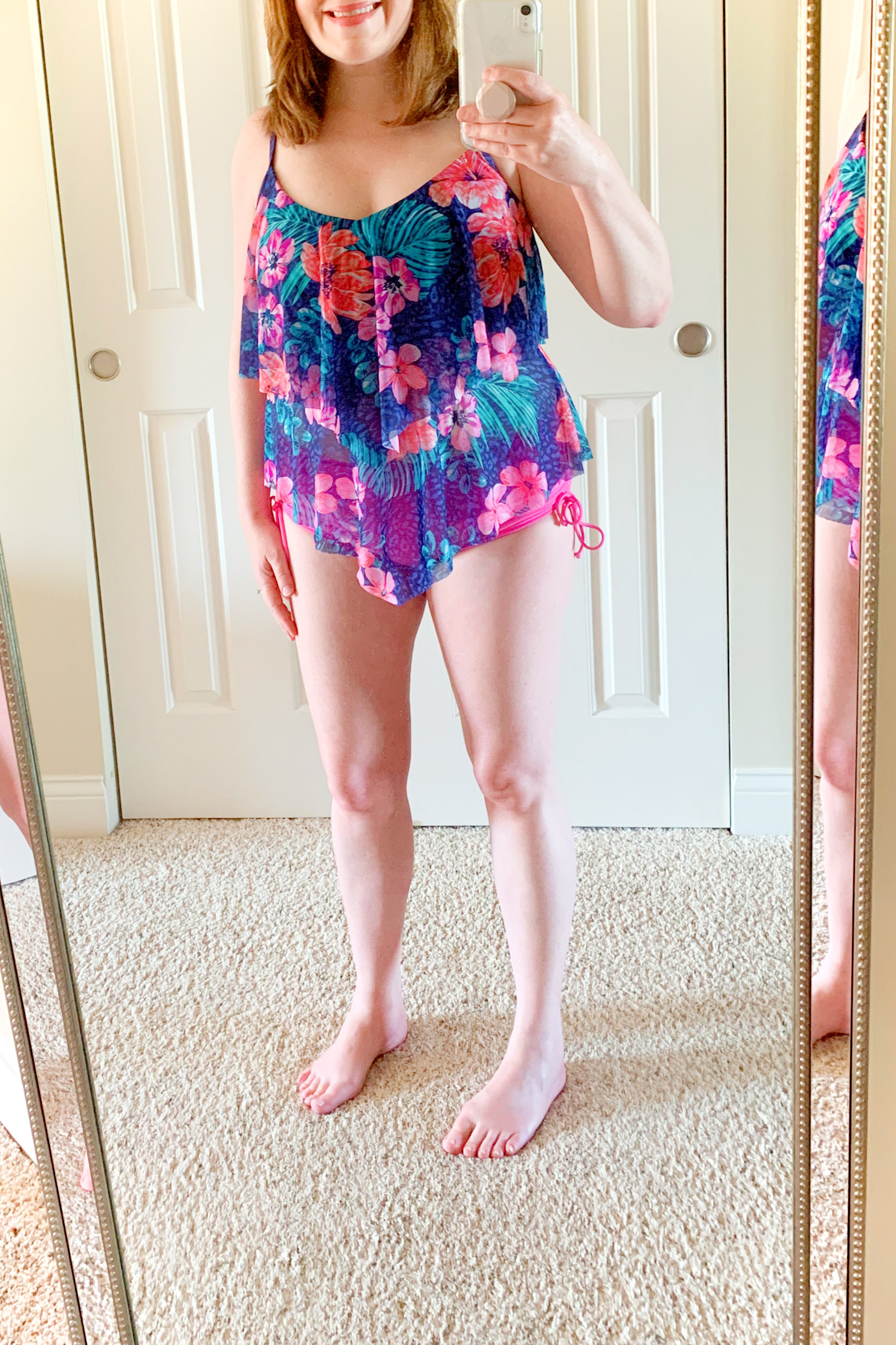 Floral Ruffle Tankini Top & Pink Bottoms