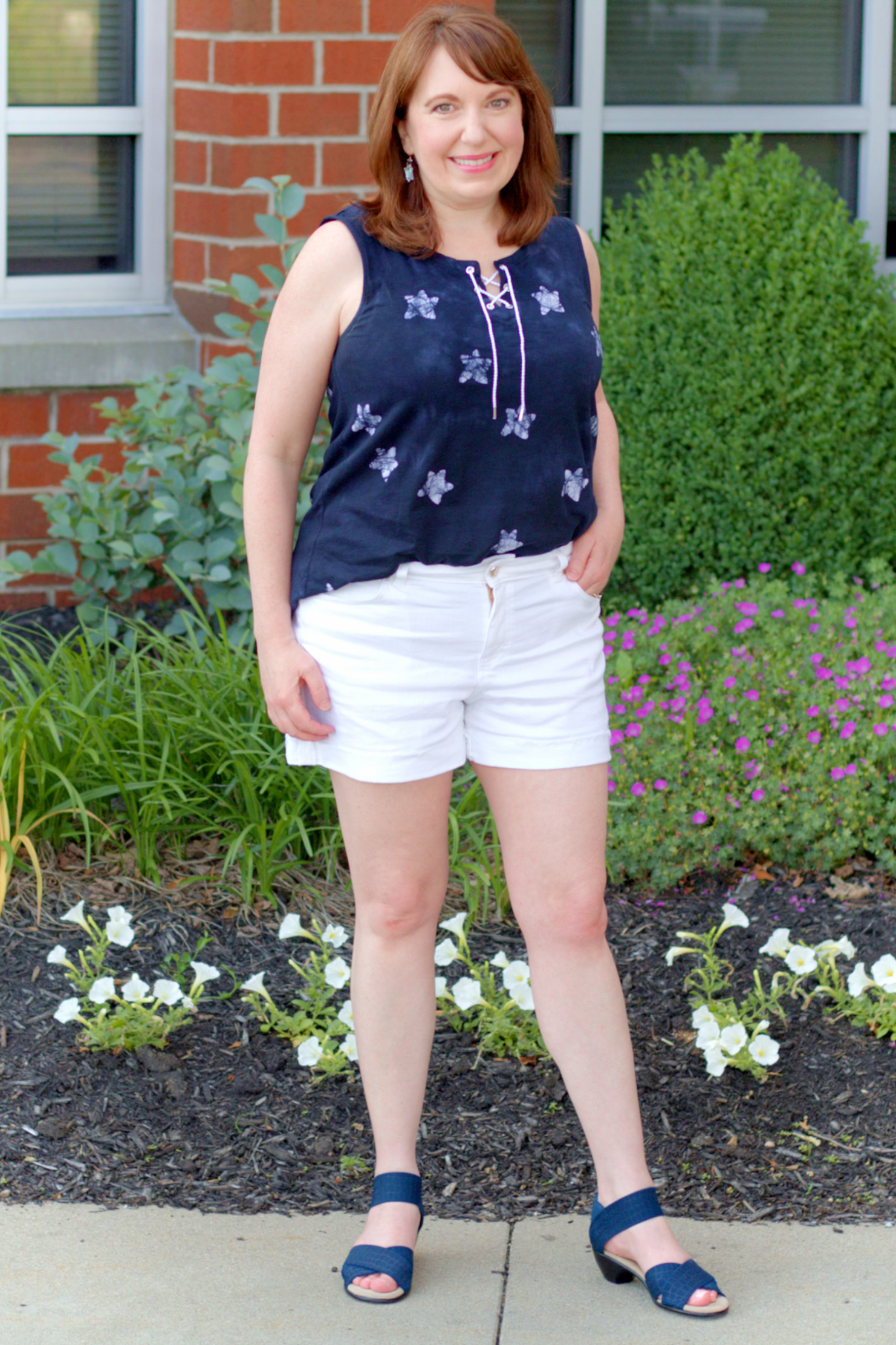 Dianna Dressed In Navy Blue Star Top & White Shorts